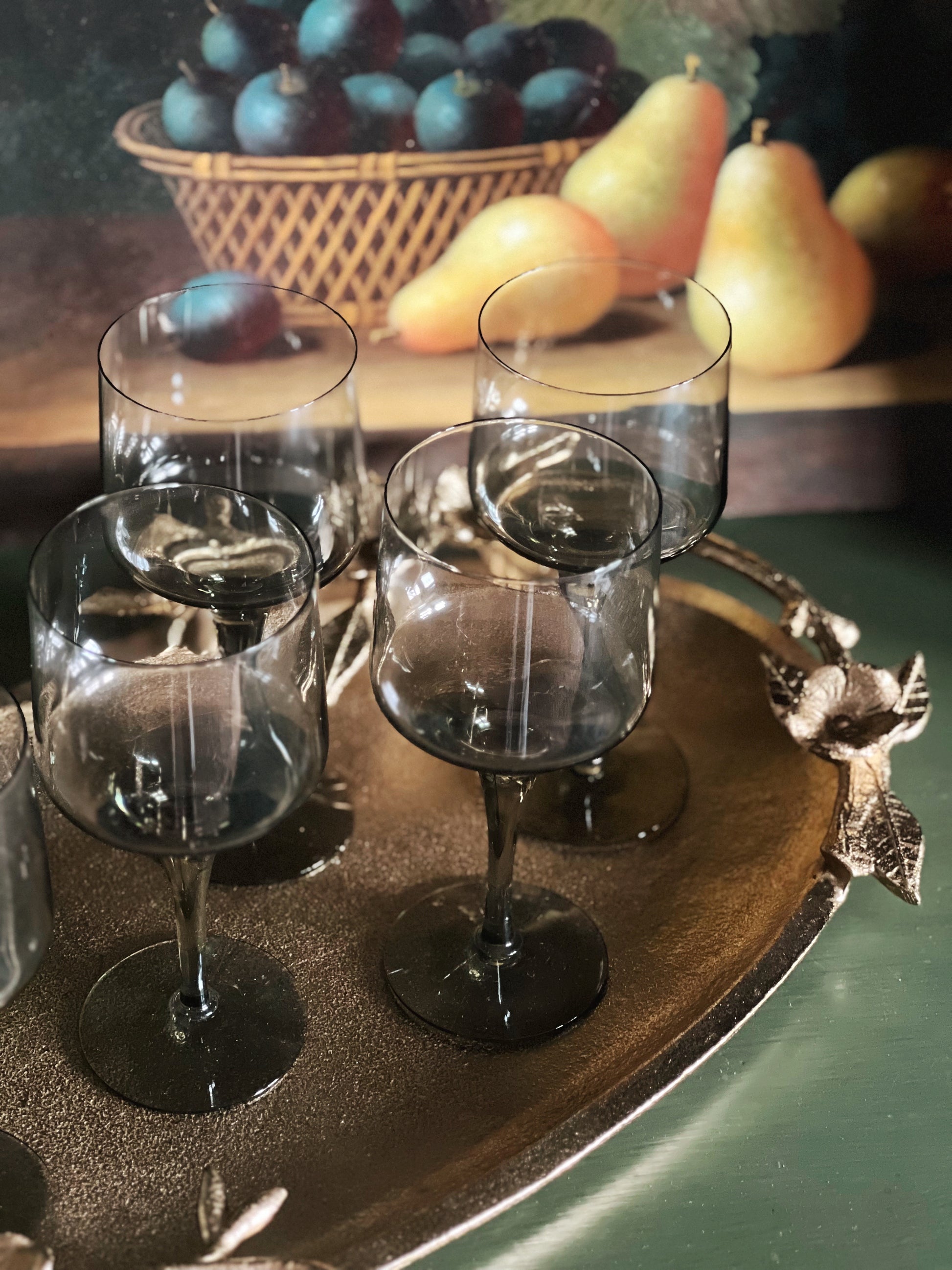 Vintage Smoky Gray Crystal Wine Glass
