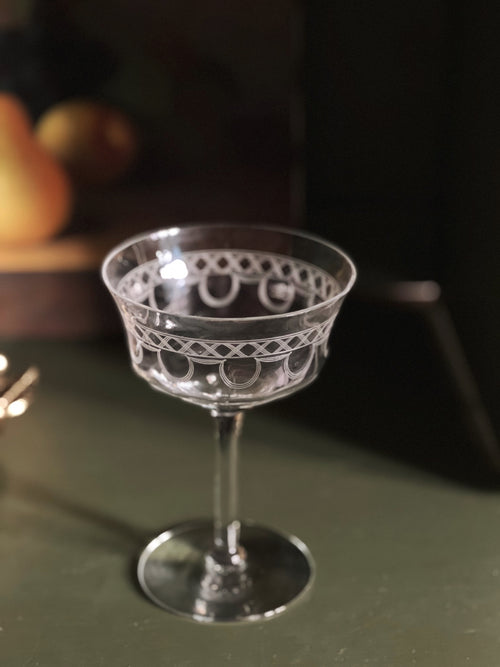 Set of 4 Vintage Etched Crystal Champagne Coupes