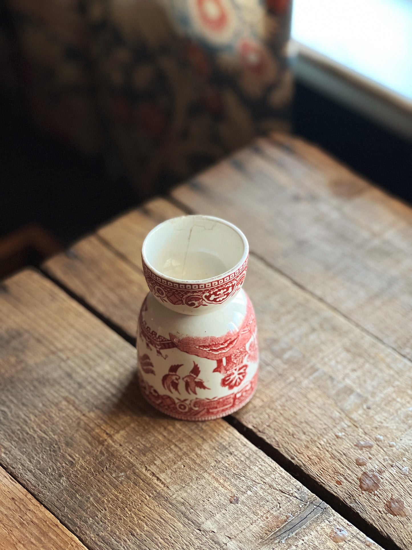 Vintage Pink Transferware Willow Pattern Double Egg Cup