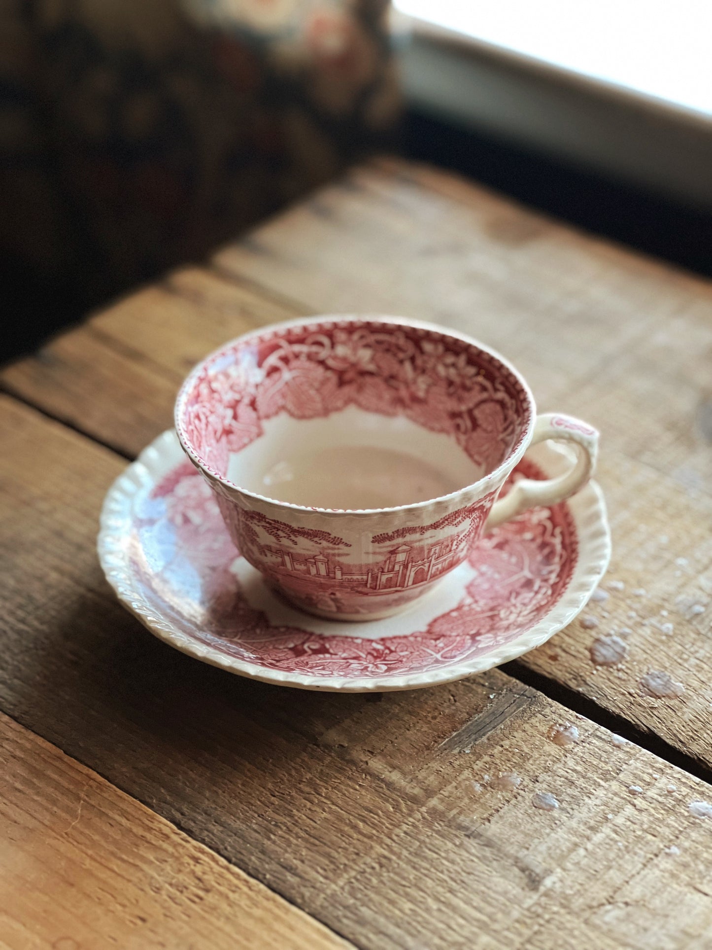 Vintage Mason's Vista Pink Flat Cup & Saucer Set