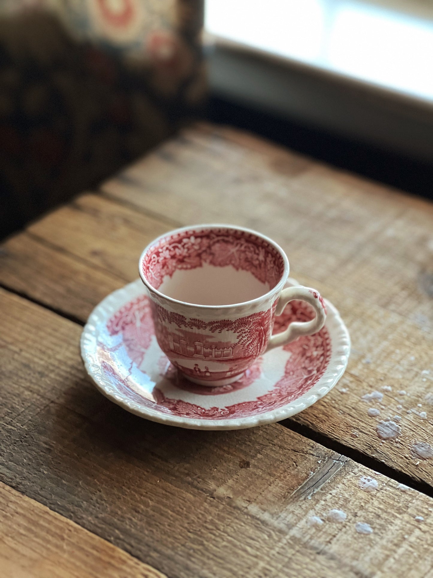 Vintage Mason's Vista Pink Demitasse Cup & Saucer Set