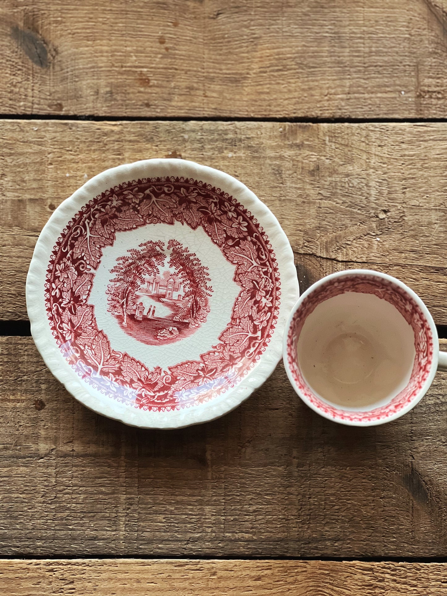 Vintage Mason's Vista Pink Demitasse Cup & Saucer Set