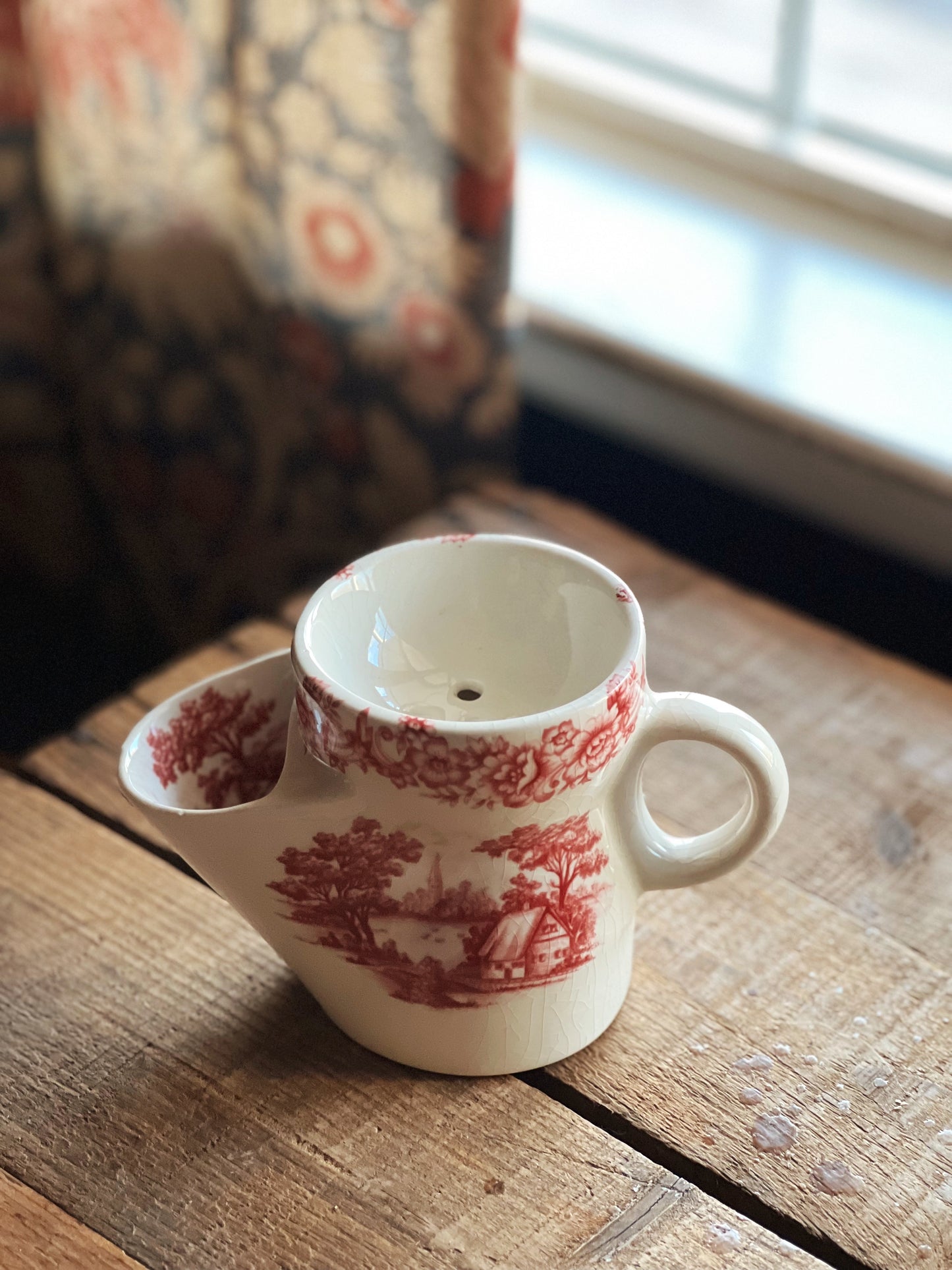 red transferware shaving mug