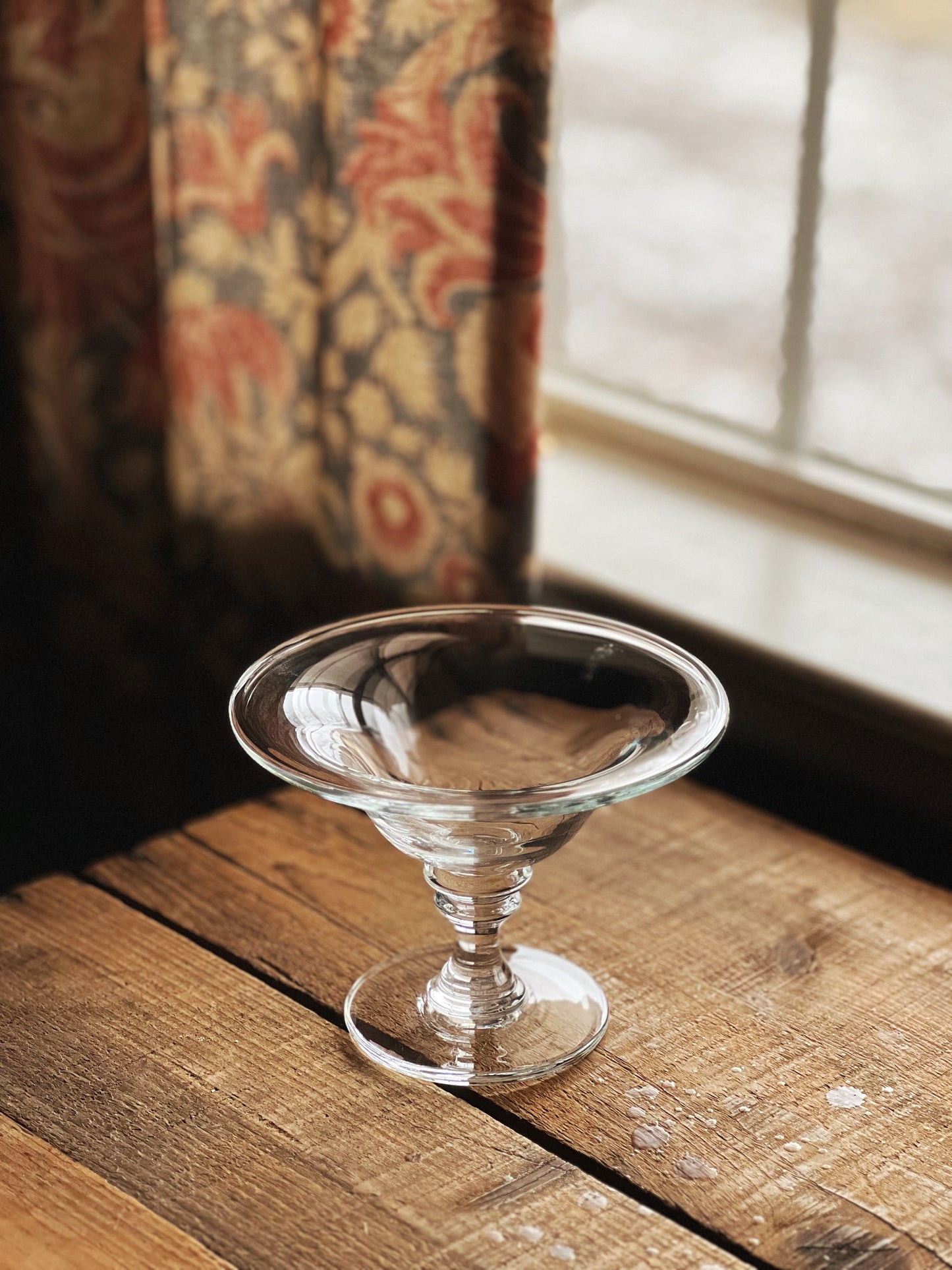 clear glass footed compote