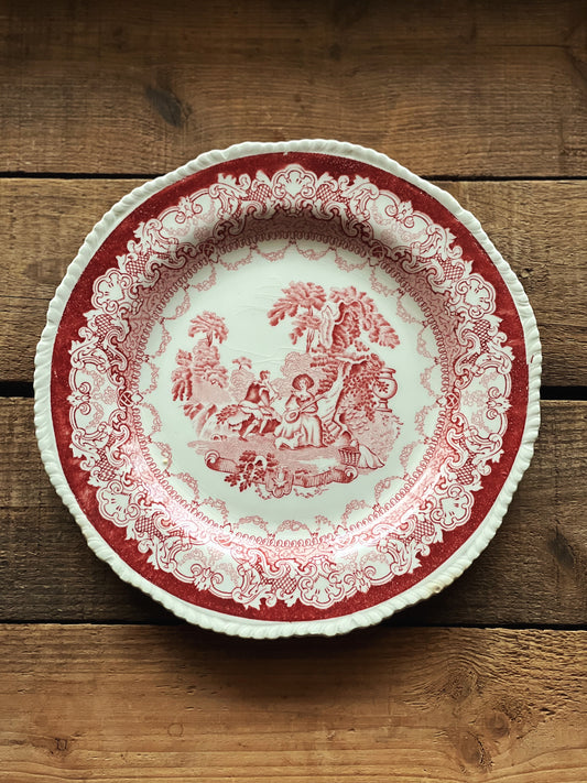 red transferware luncheon plate