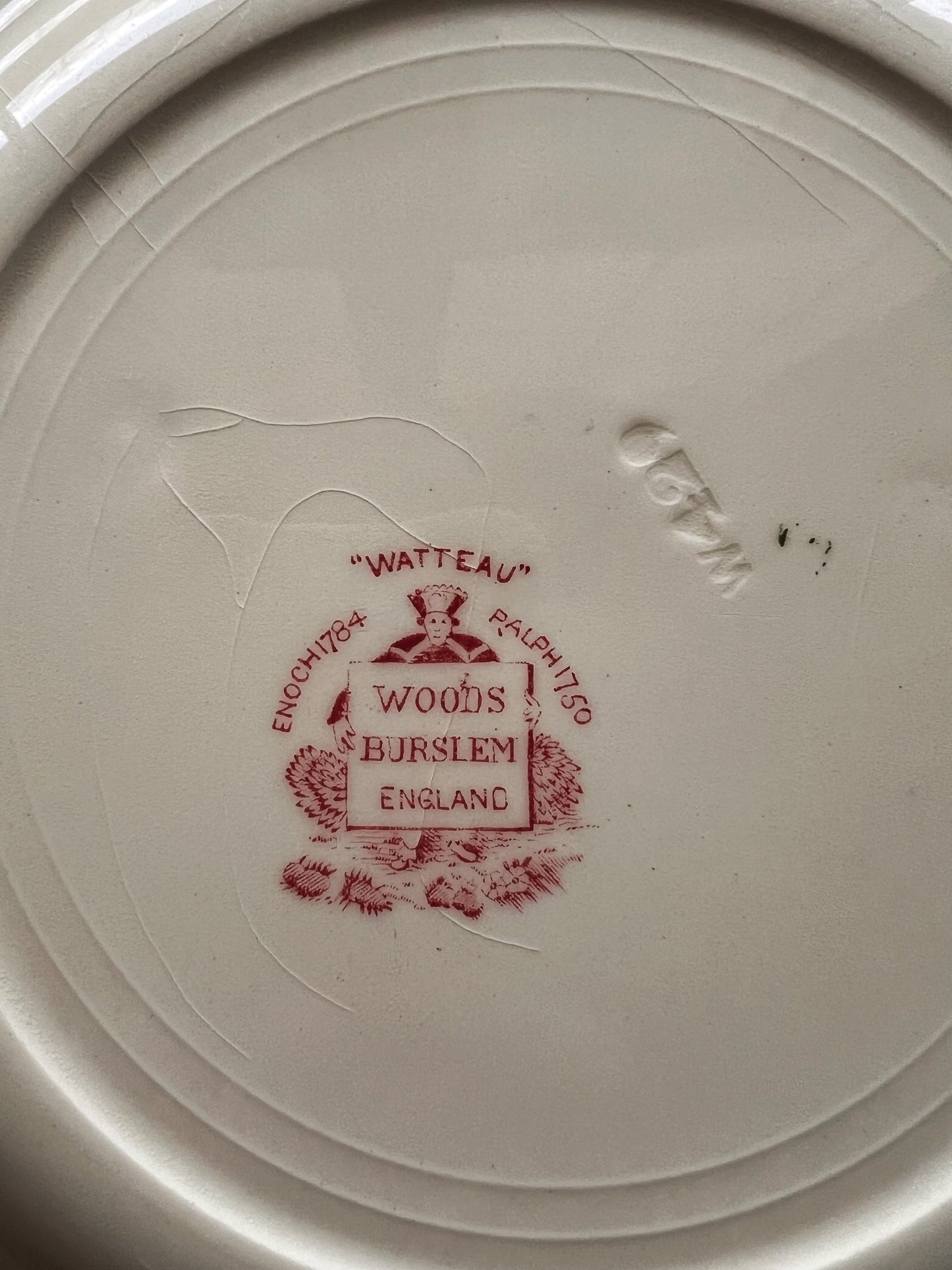 Vintage Woods Burslem Watteau Red Transferware Luncheon Plate