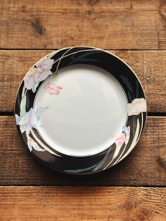 black floral salad plate