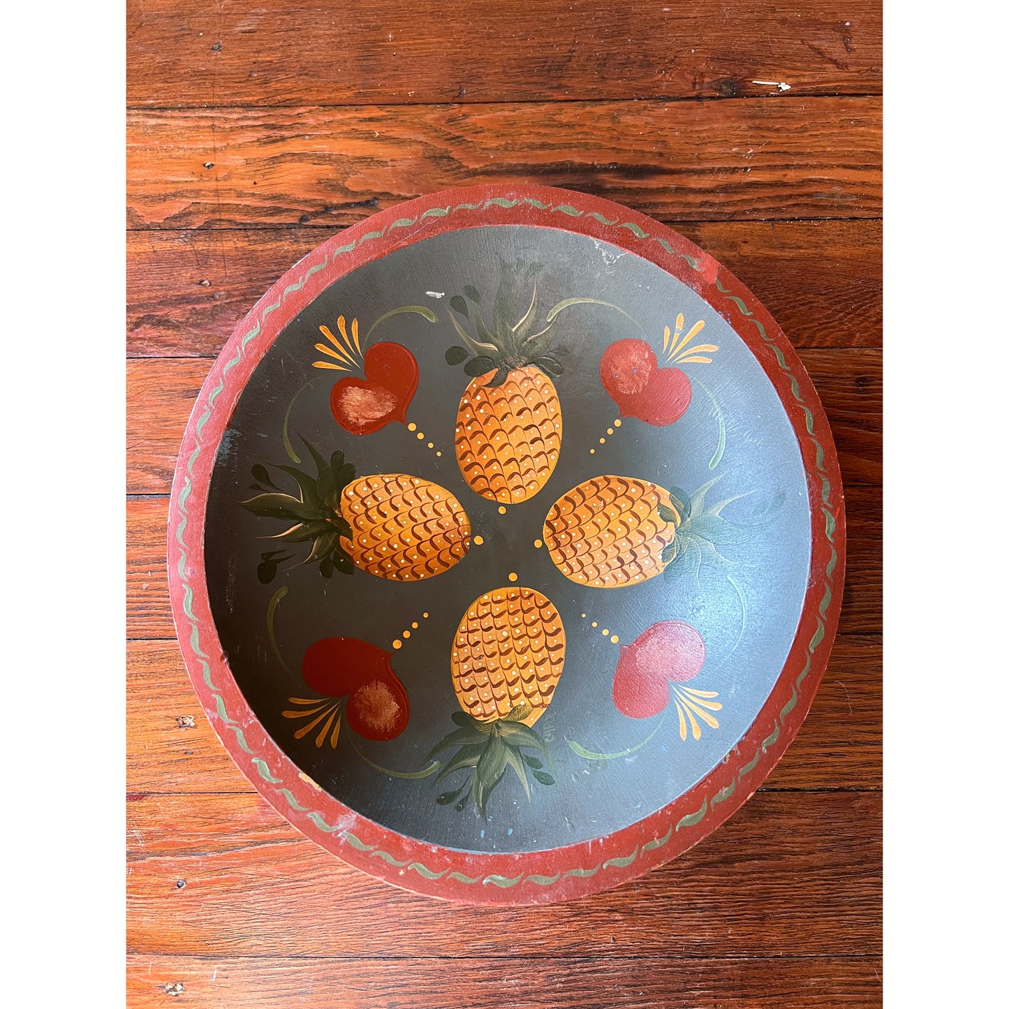 Hand Painted Vintage Wooden Bowl