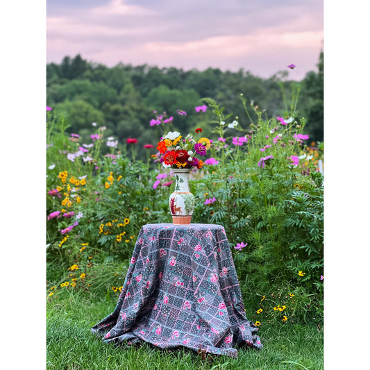 Round Floral Vintage Tablecloth