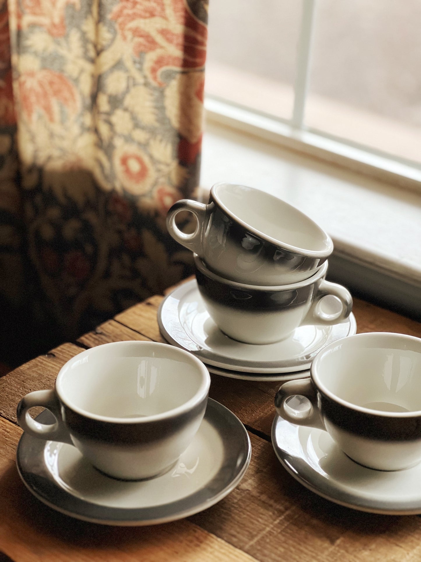 Vintage Jackson China Restaurantware Black Airbrushed Teacup & Saucer Set