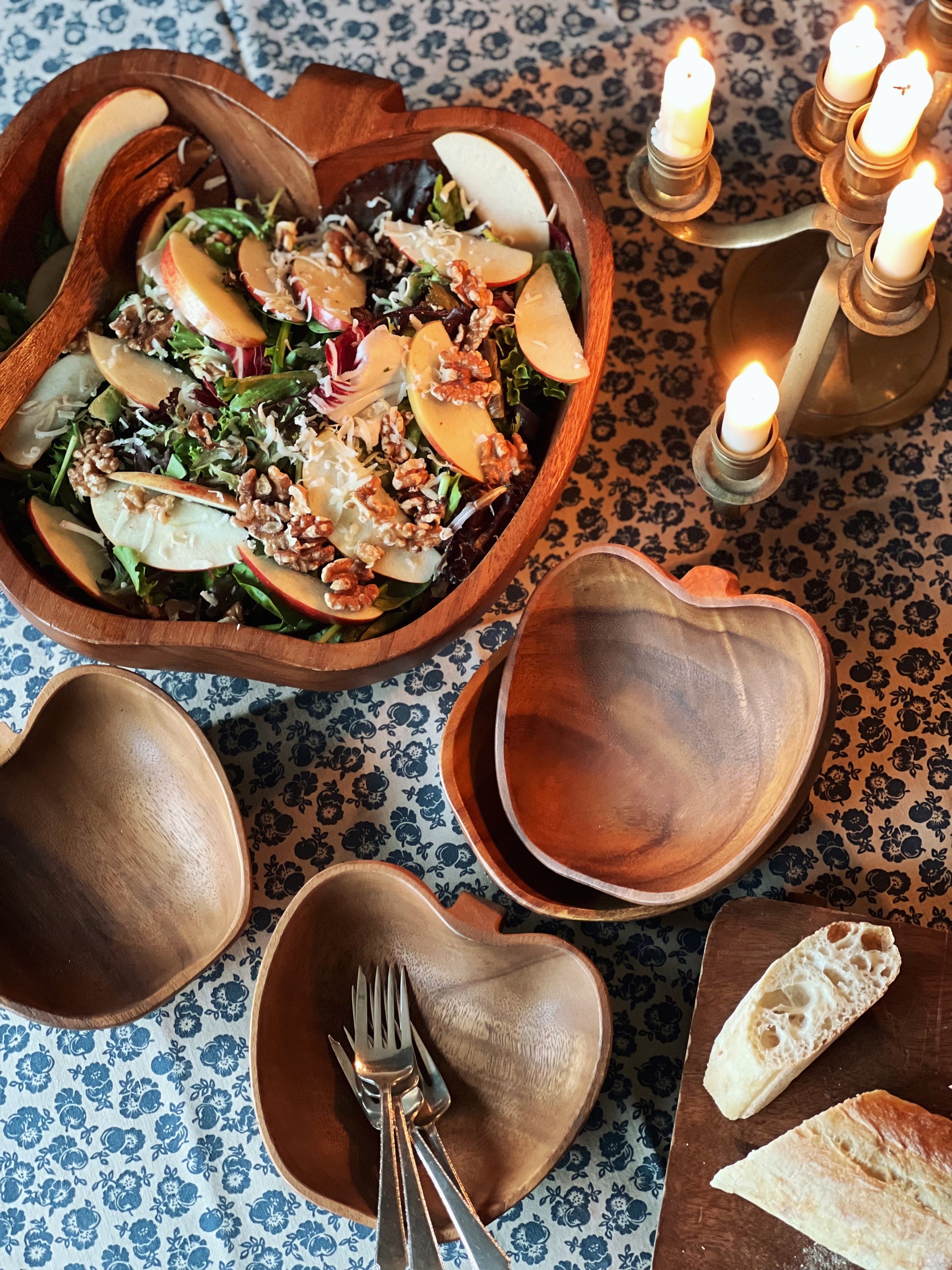 Vintage Wooden Apple Shaped Salad Set