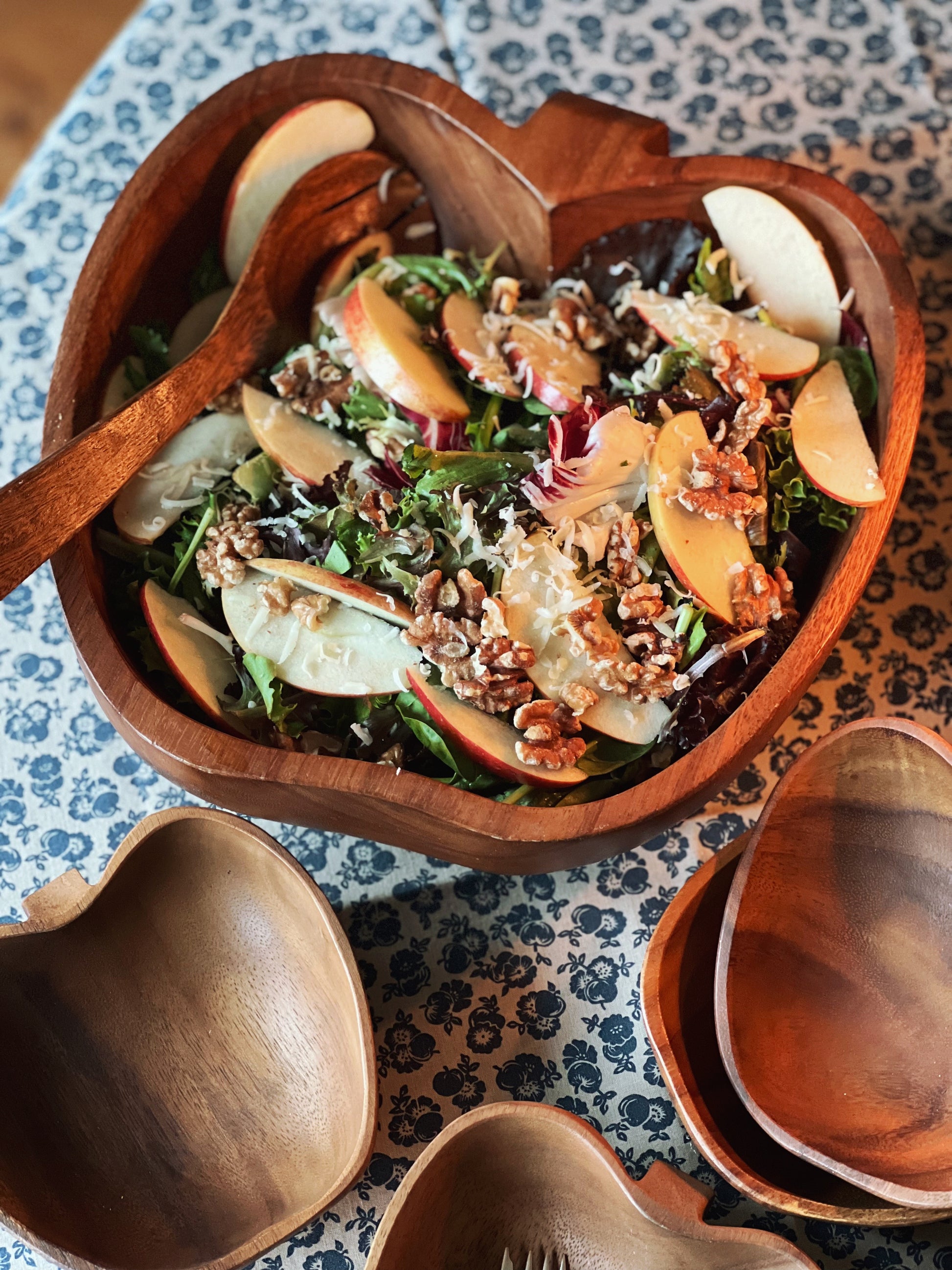 Vintage Wooden Apple Shaped Salad Set