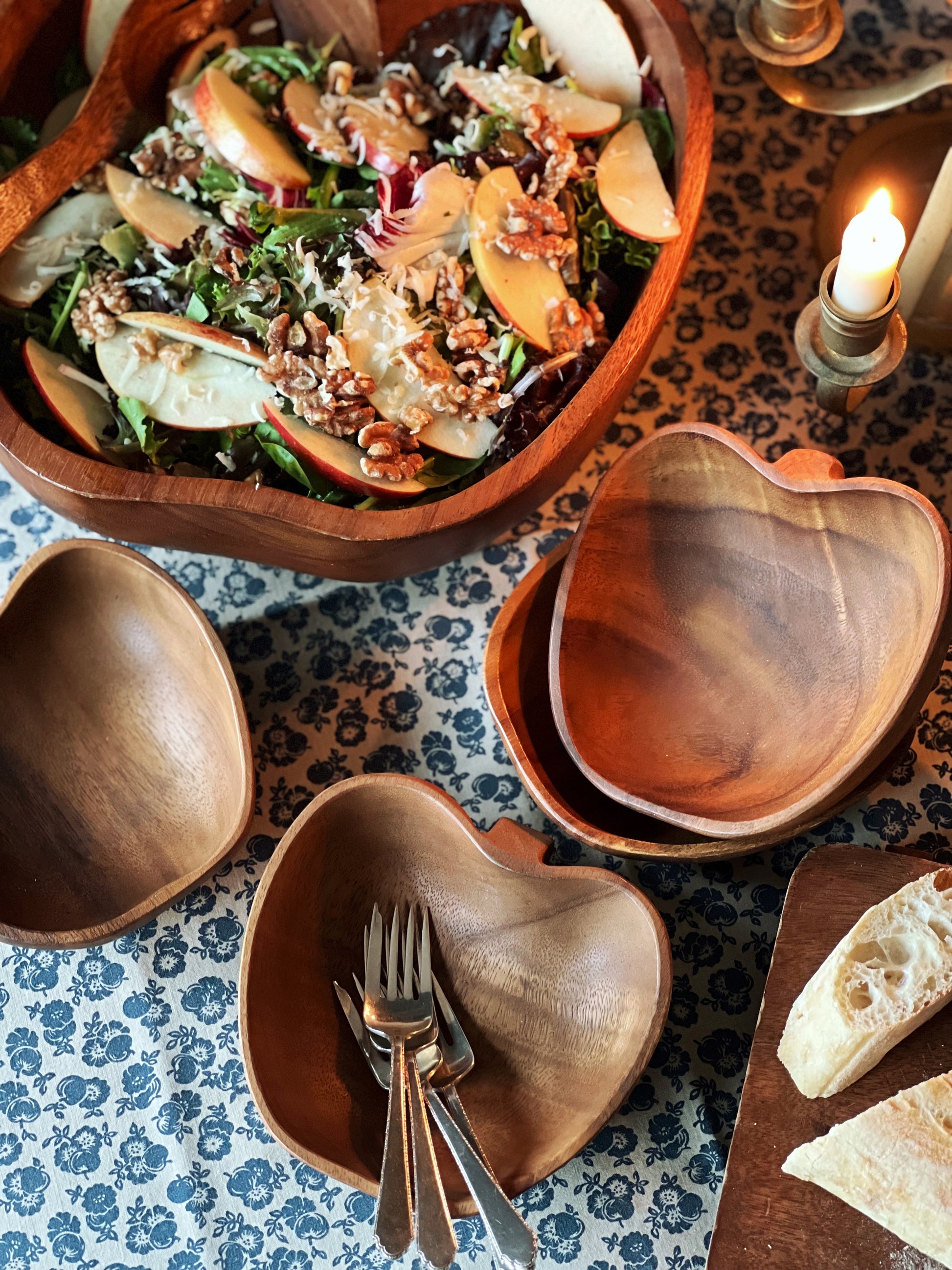 Vintage Wooden Apple Shaped Salad Set