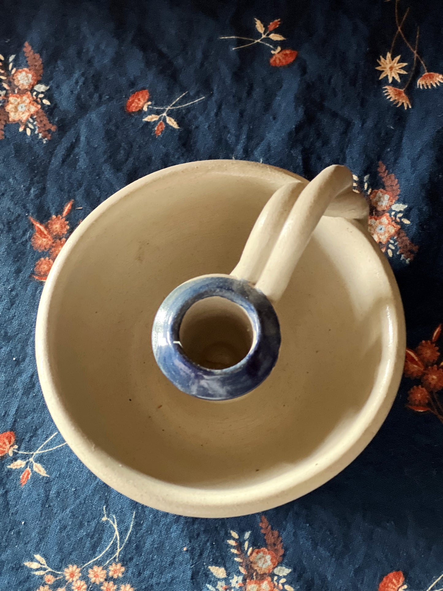 Hand Painted Vintage Stoneware Candle Ring