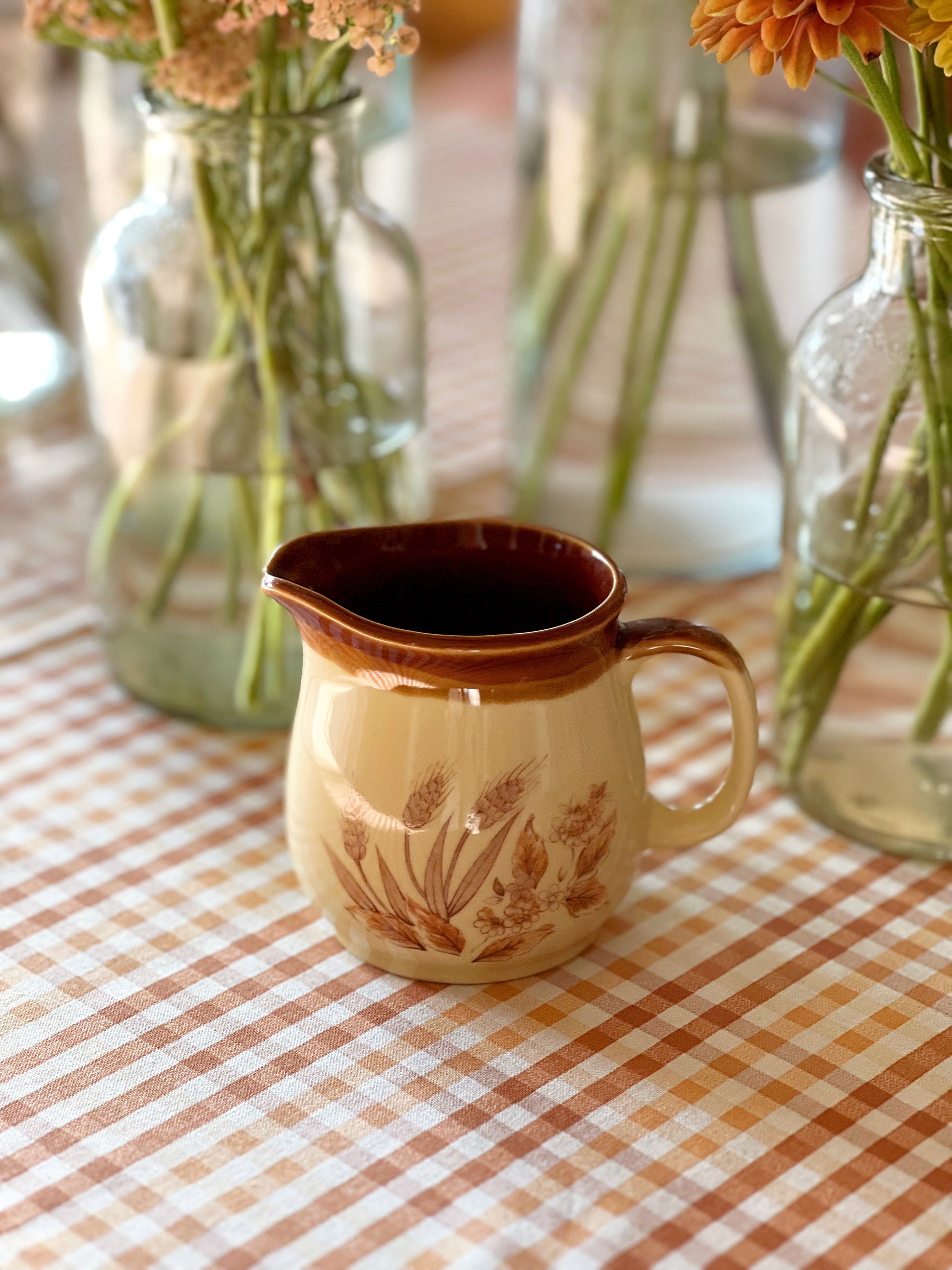 brown wheat pattern stoneware creamer