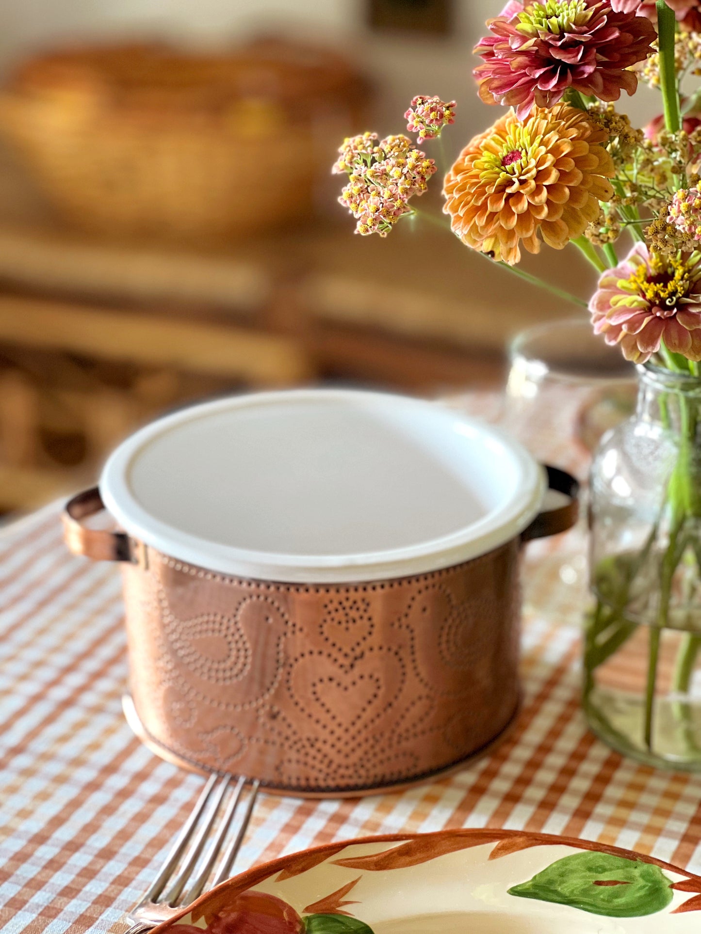 Punched Copper Server with Baking Dish