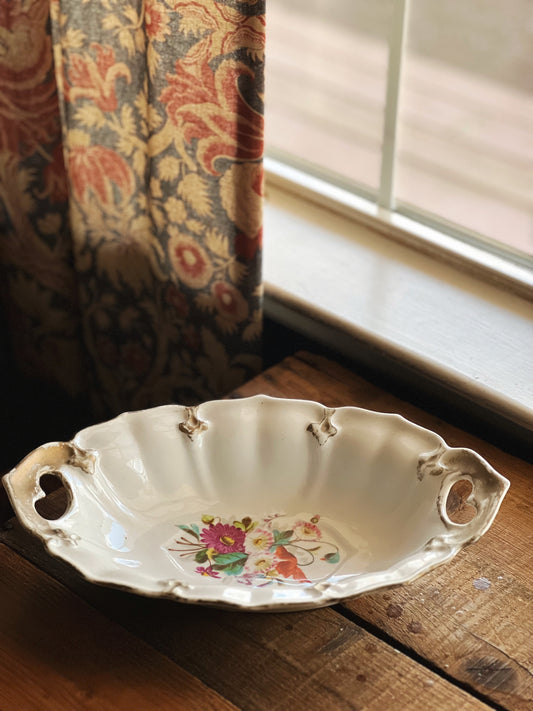 hand painted serving bowl with a floral design