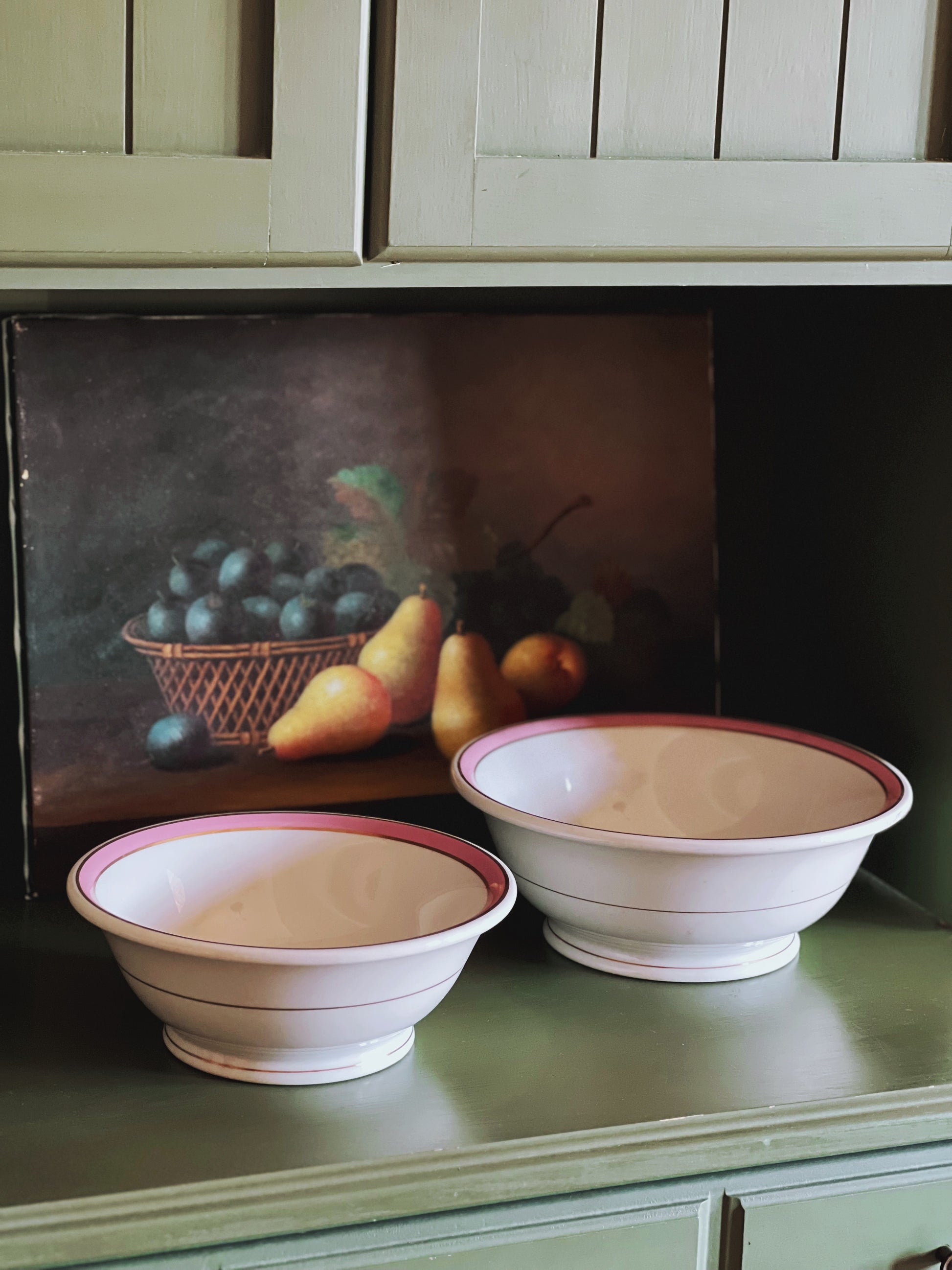 Pair of Vintage Syracuse China Pink & Gold Mixing Bowls / Serving Bowls
