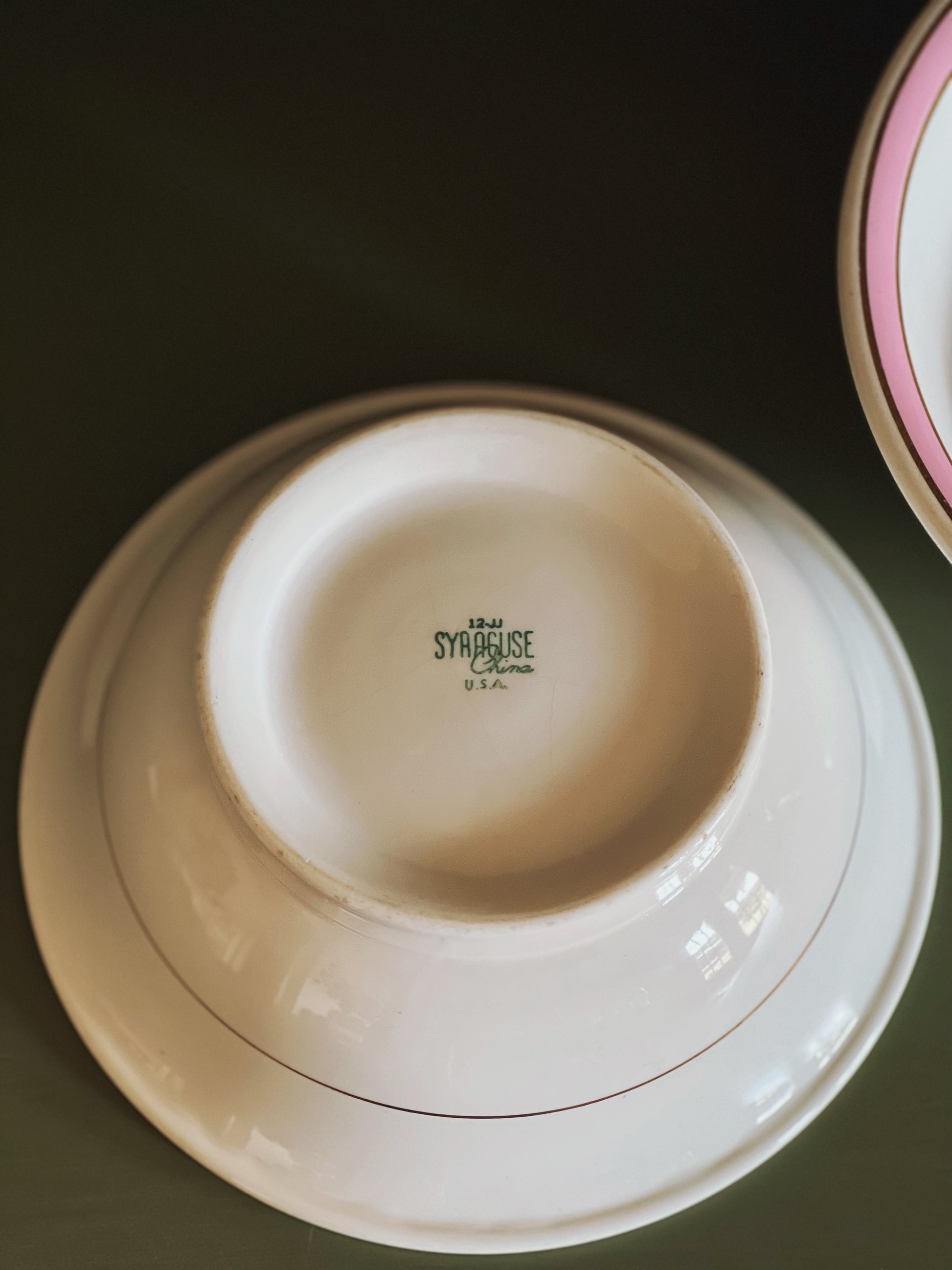 Pair of Vintage Syracuse China Pink & Gold Mixing Bowls / Serving Bowls