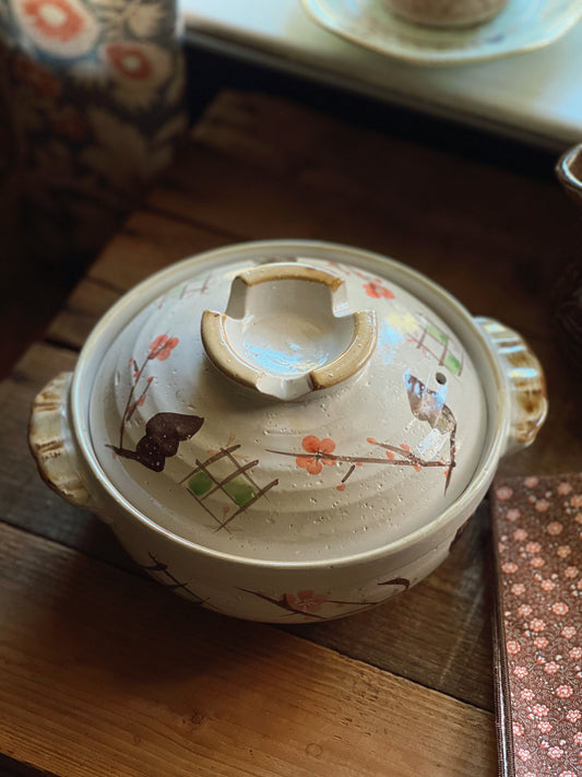 Hand Painted Vintage Stoneware Covered Baker