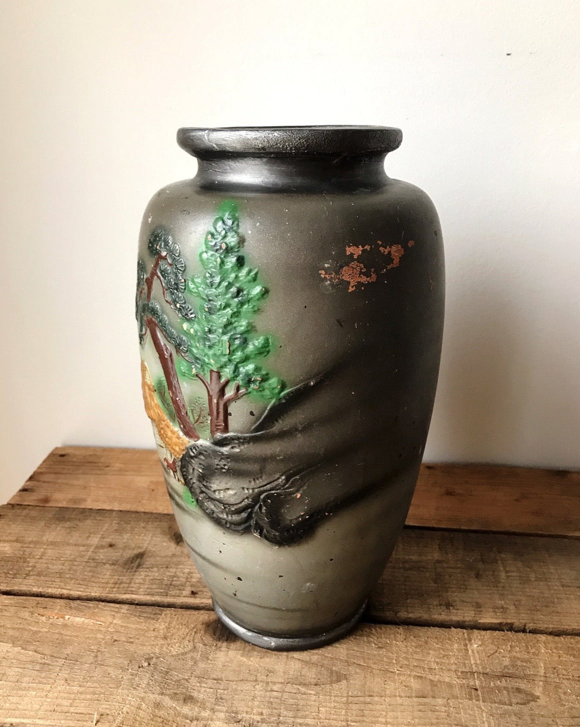 Vintage Hand Painted Embossed Vase