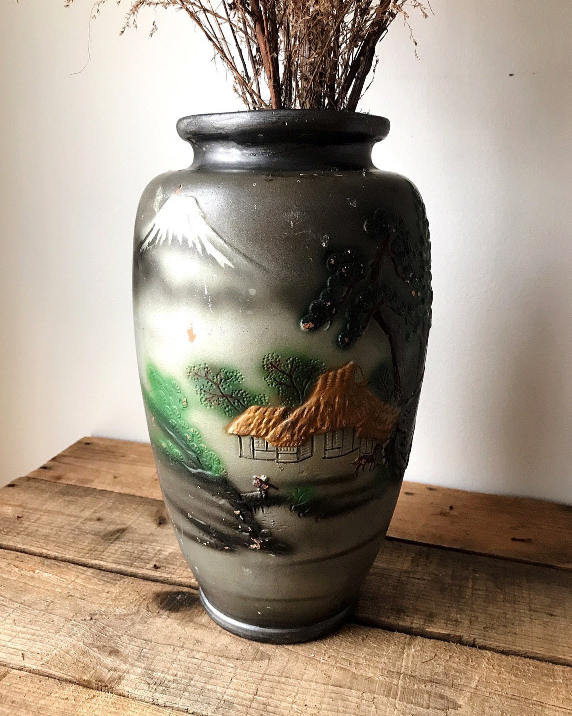 Vintage Hand Painted Embossed Vase