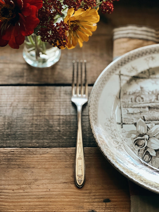 Antique Oneida Community Plate Grosvenor Dinner Fork with Monogram
