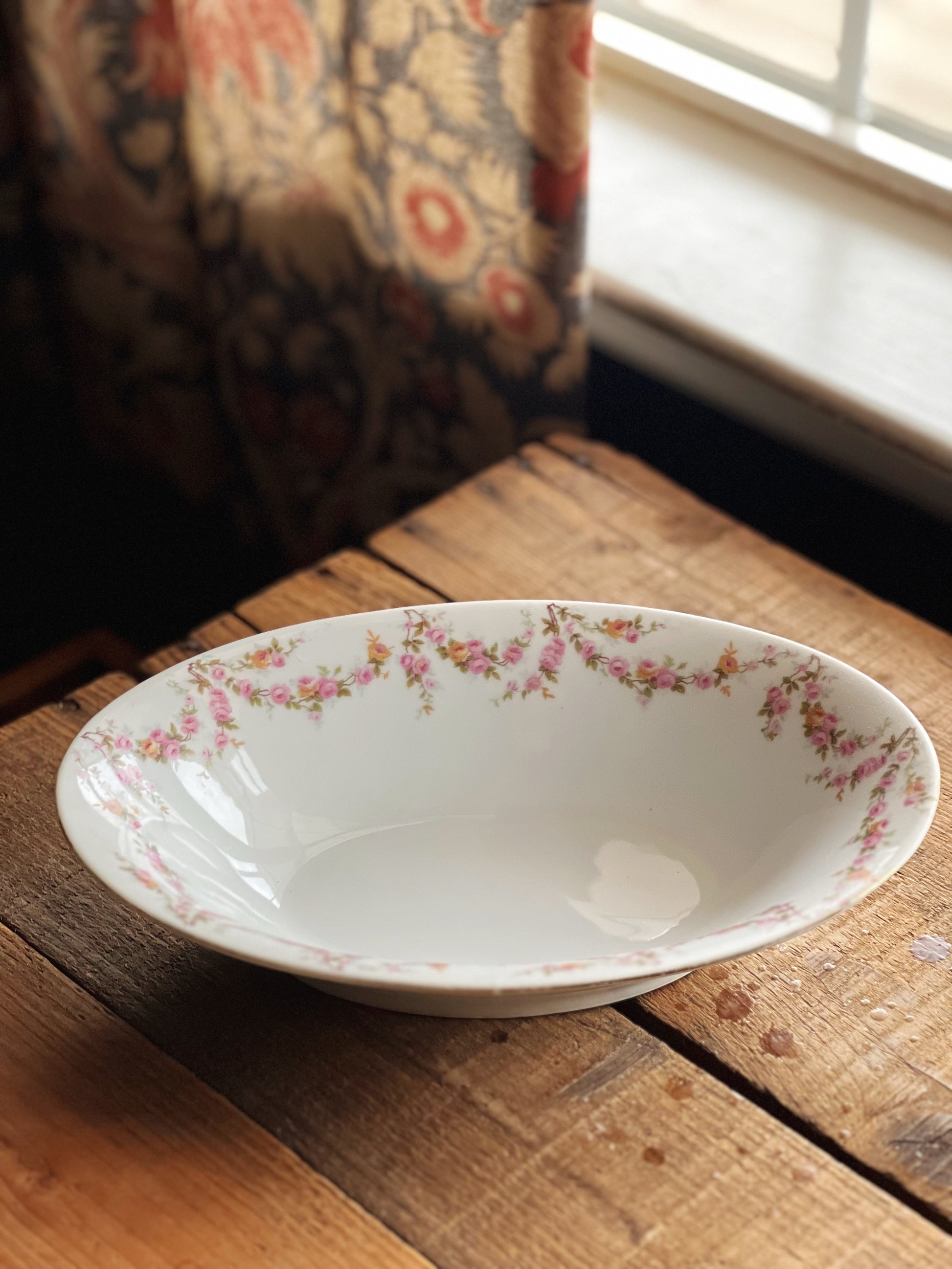 pink floral vegetable bowl