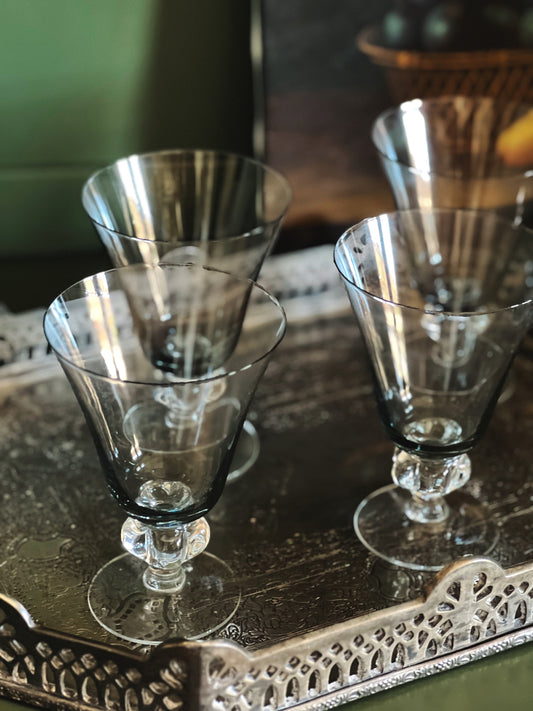 Vintage Smoky Gray Glass Wine Glass / Water Glass