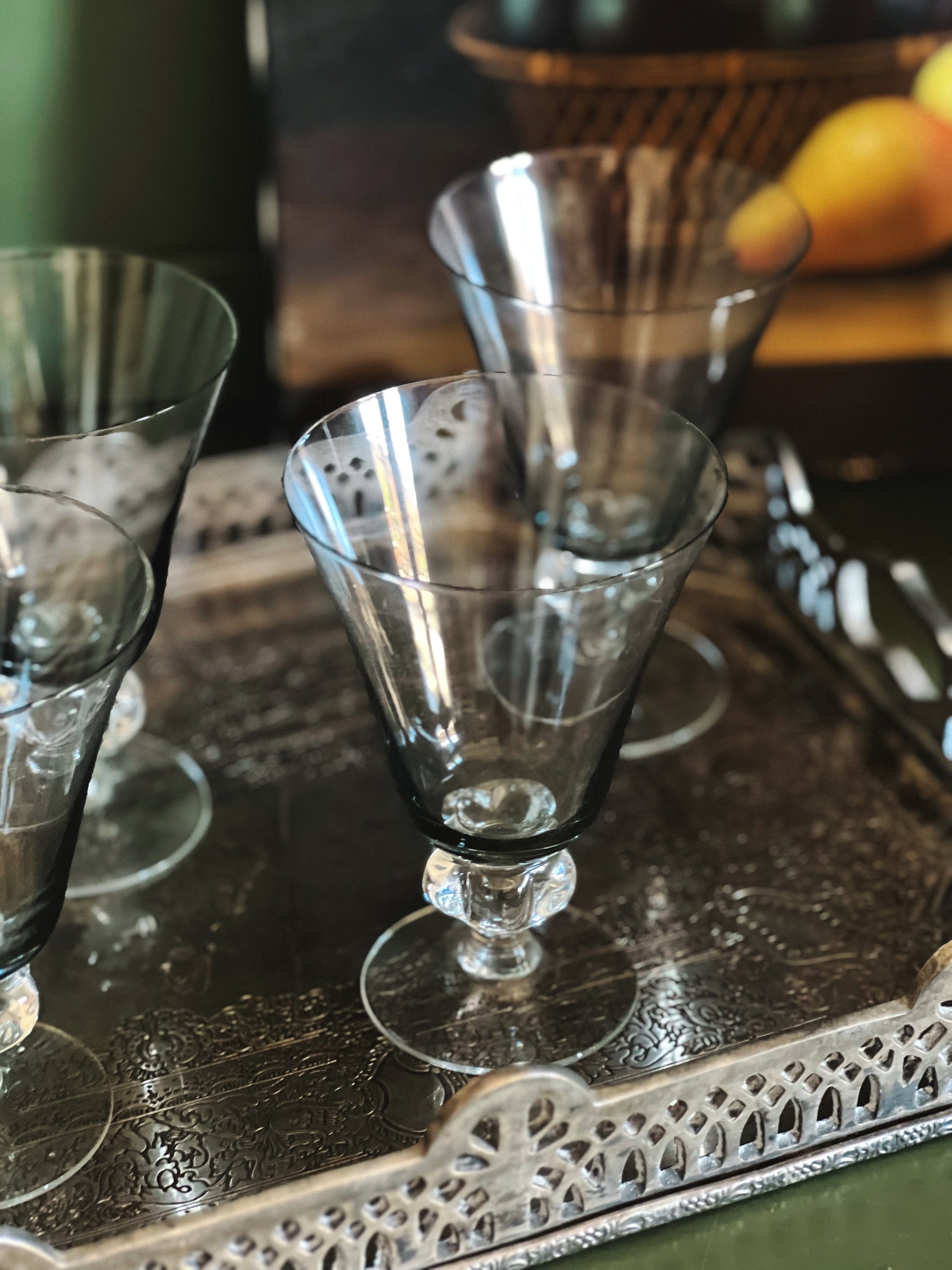 Vintage Smoky Gray Glass Wine Glass / Water Glass