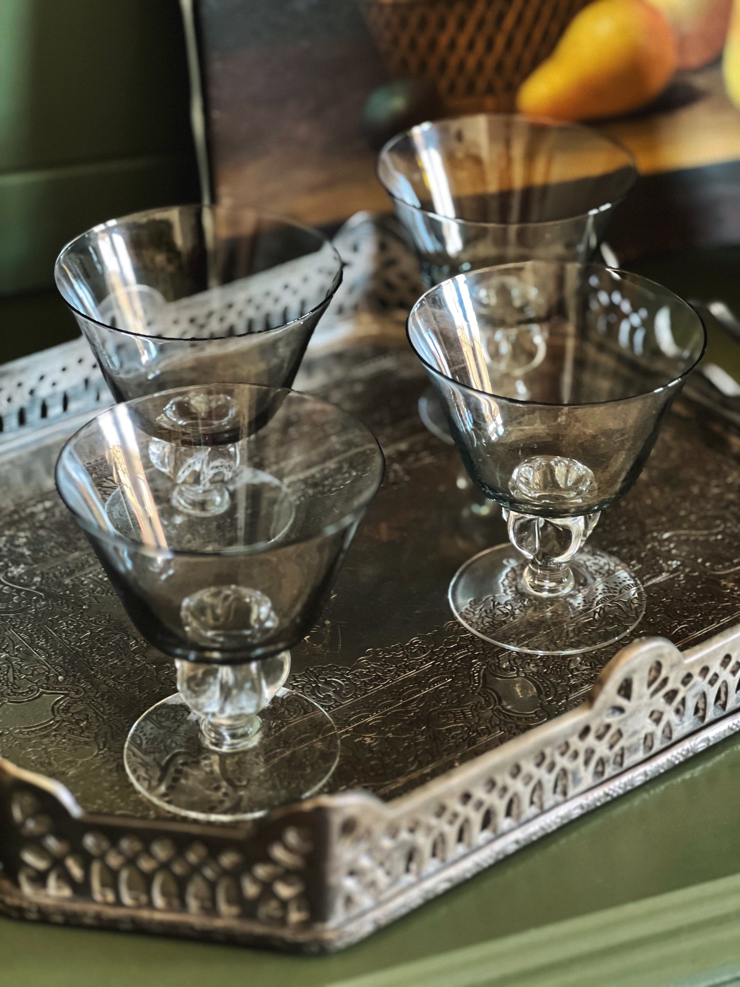 Vintage Smoky Gray Glass Champagne Coupe