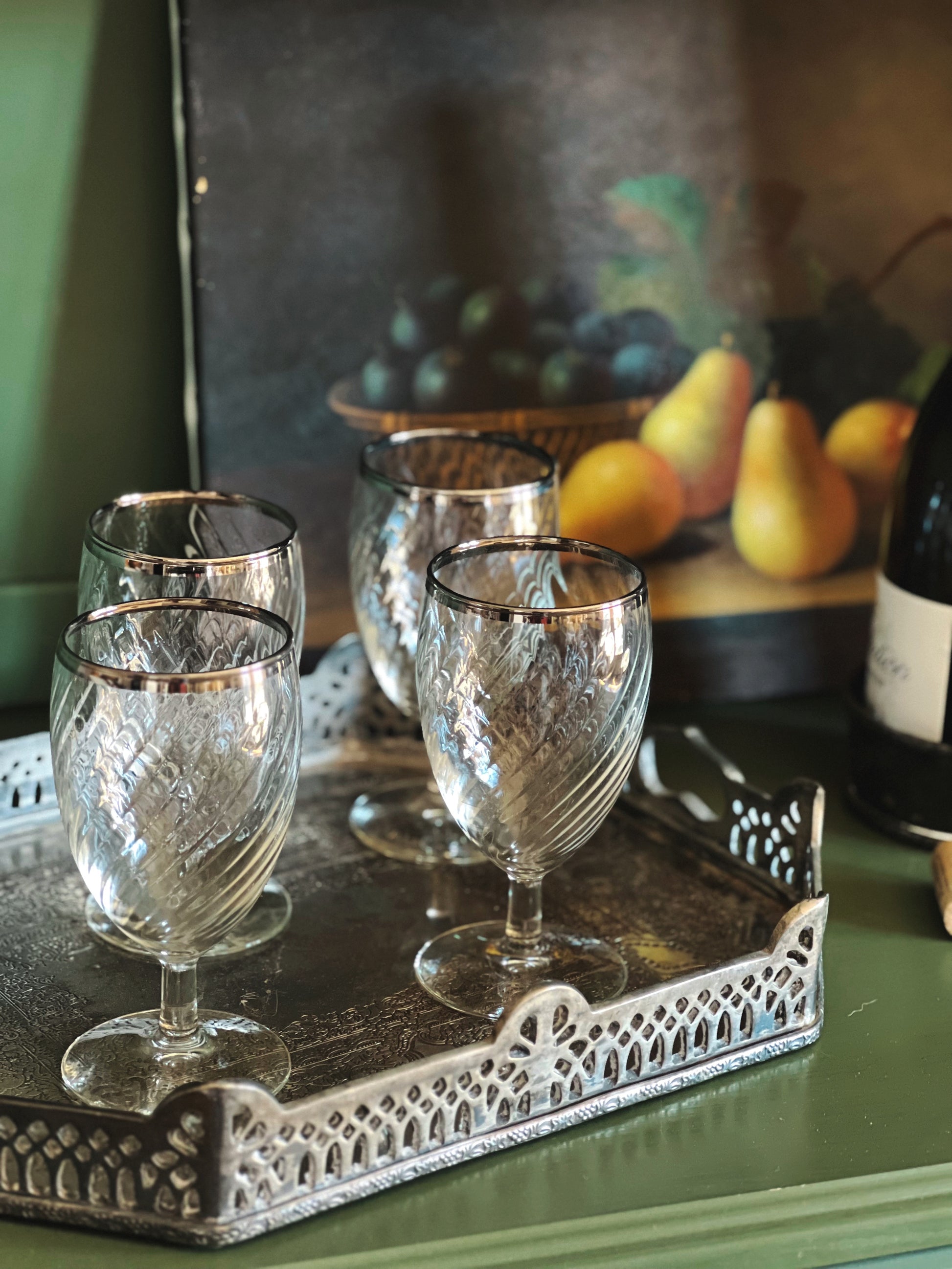 Vintage Set of 4 Silver Rim Water Glasses