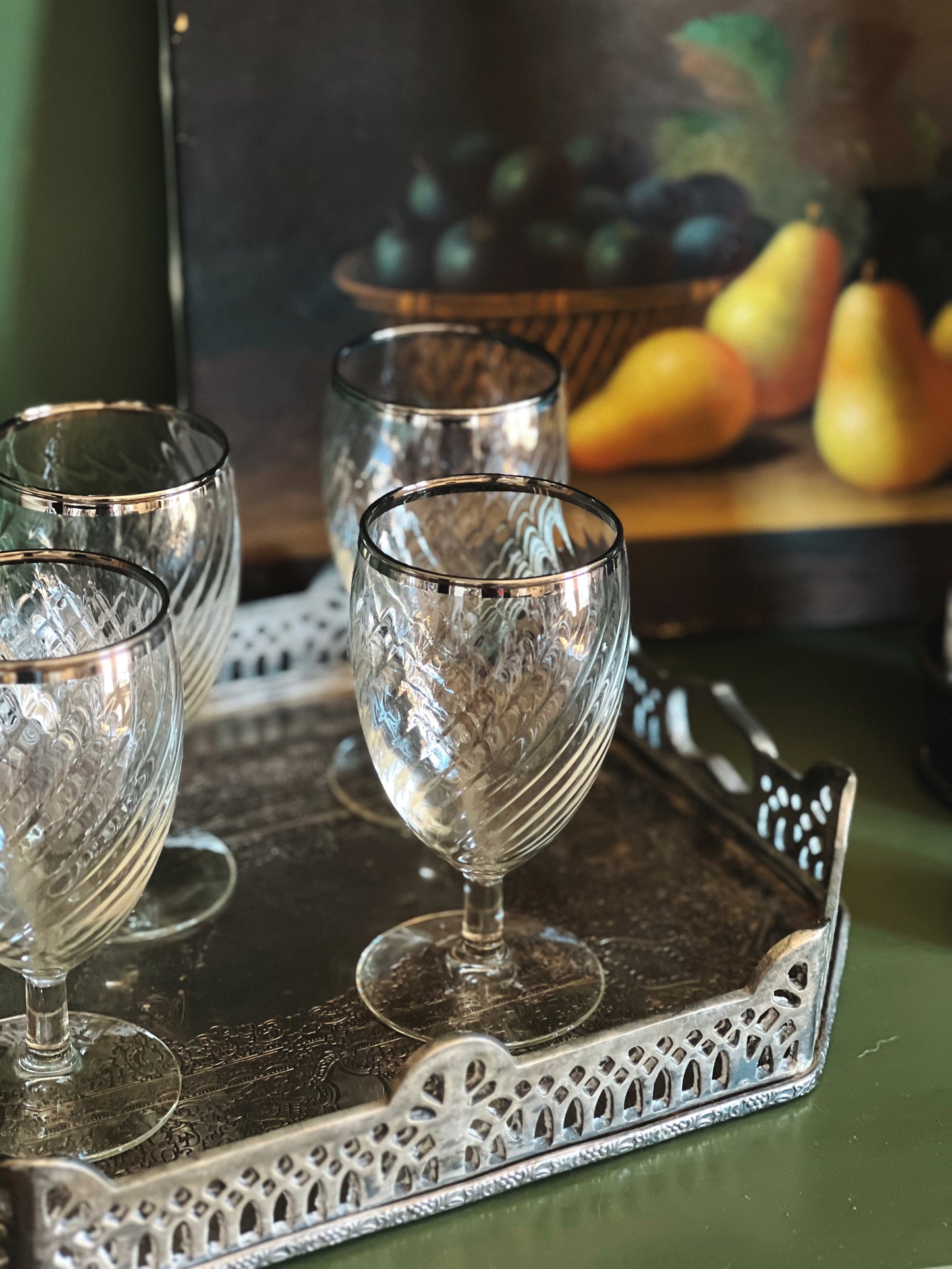 Vintage Set of 4 Silver Rim Water Glasses