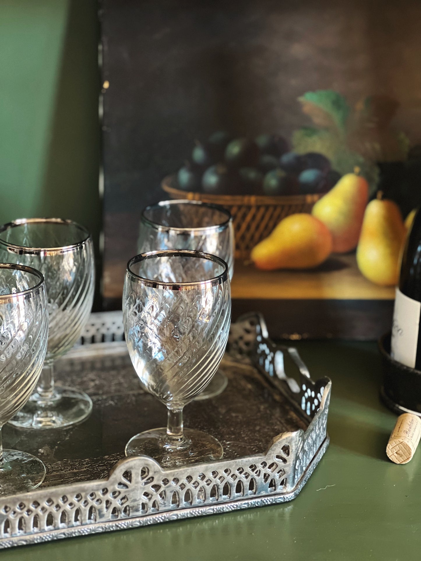 Vintage Set of 4 Silver Rim Water Glasses