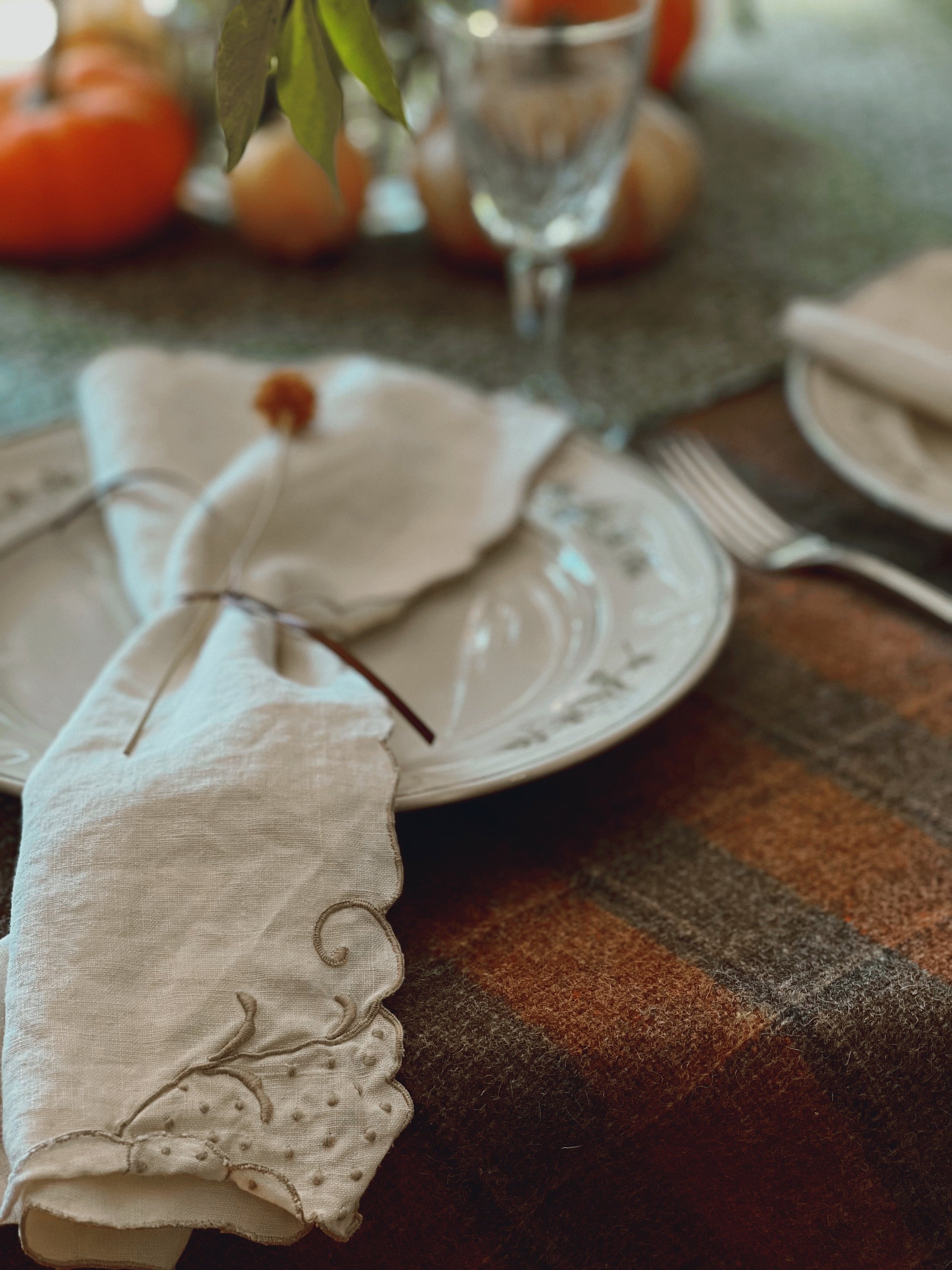 Vintage Embroidered Linen Napkin