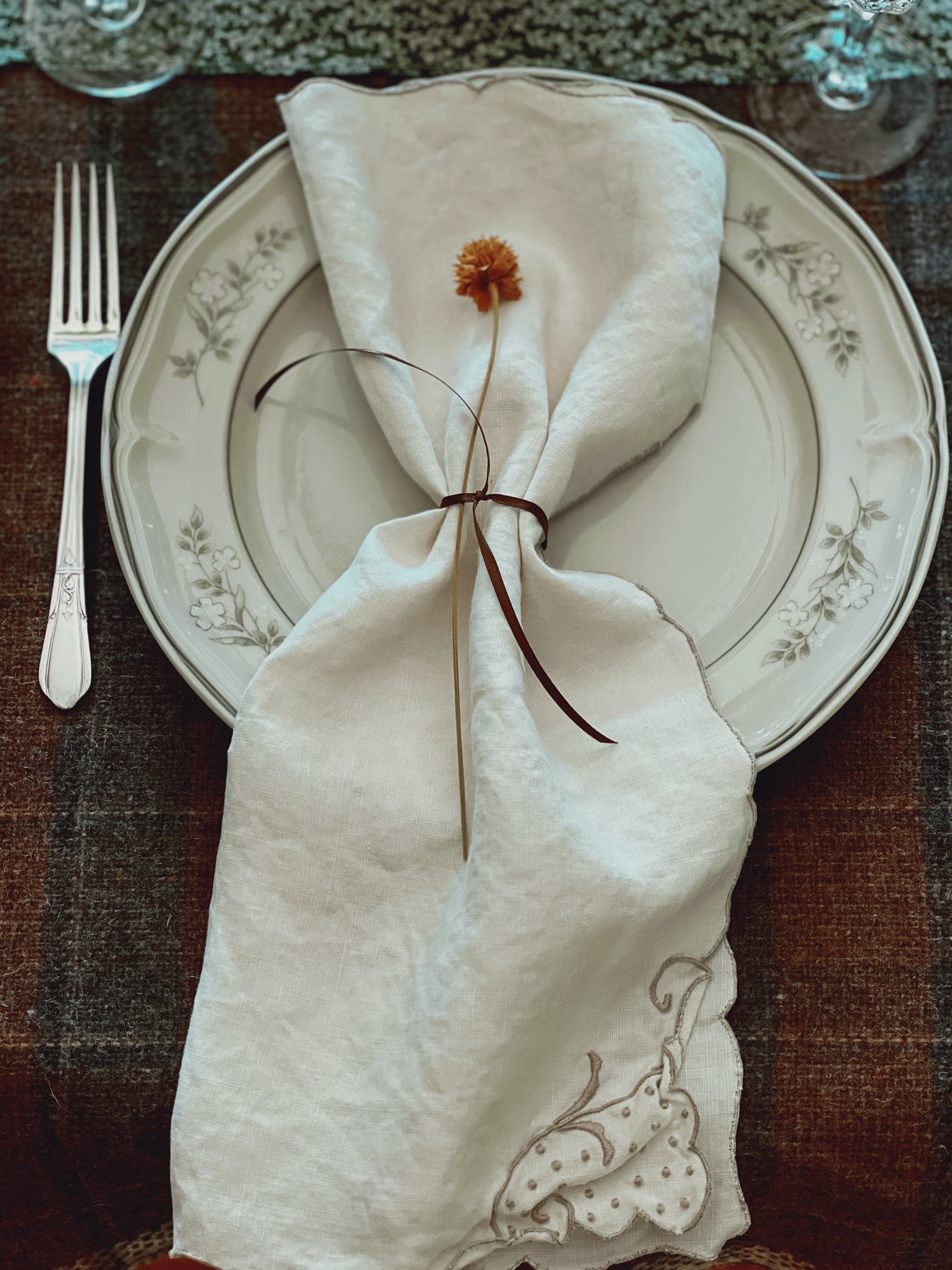 Vintage Embroidered Linen Napkin