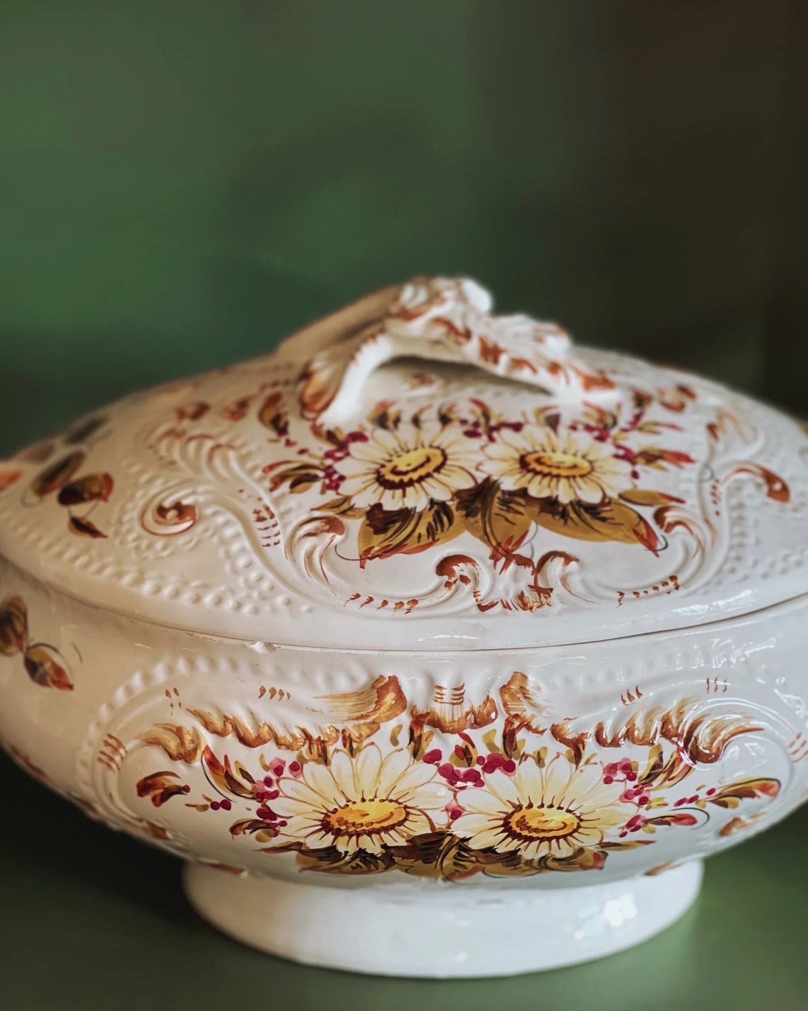 Hand Painted Color Filling Relief Three Talent Single Tureen White