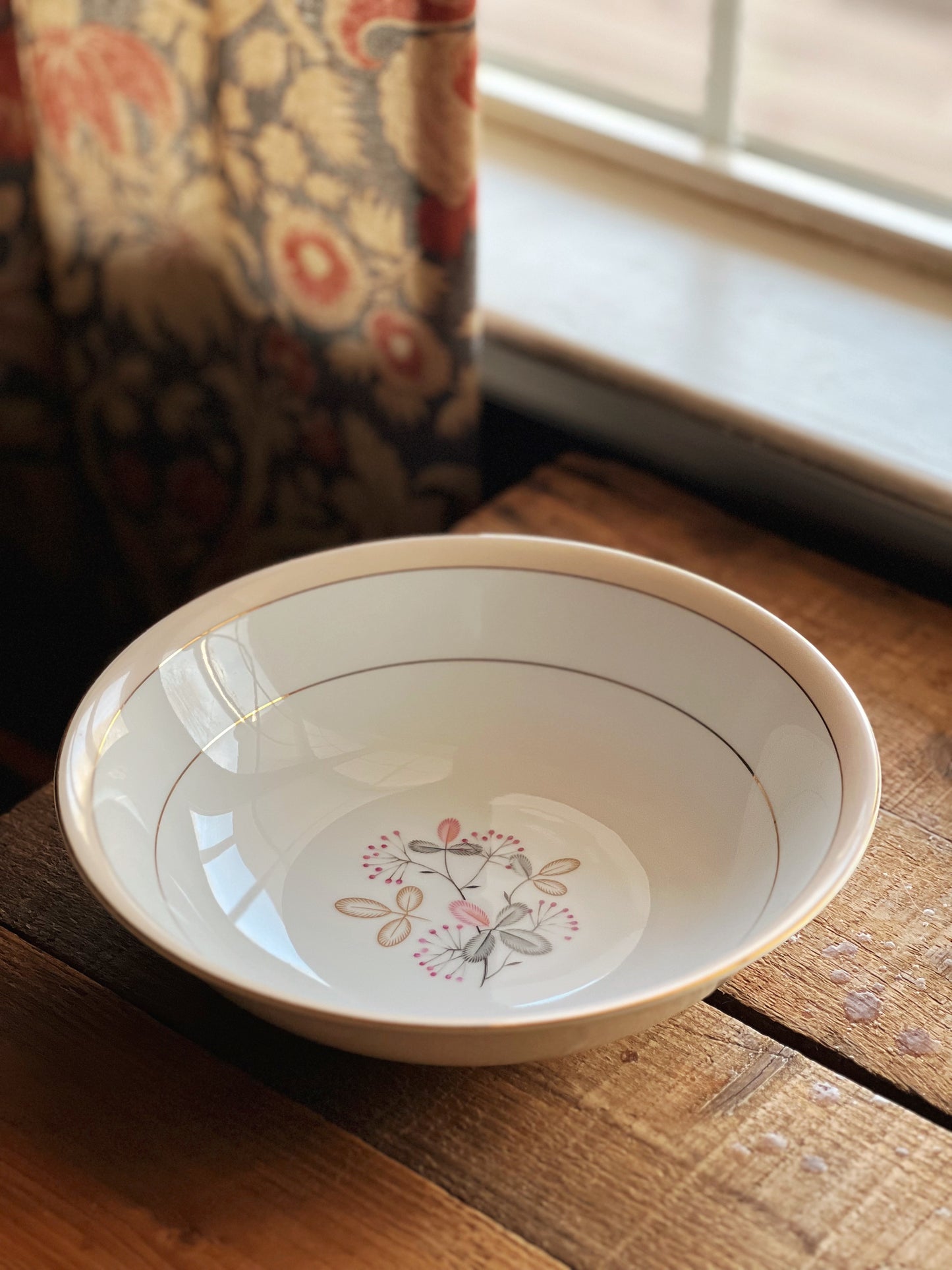 pink floral round vegetable bowl