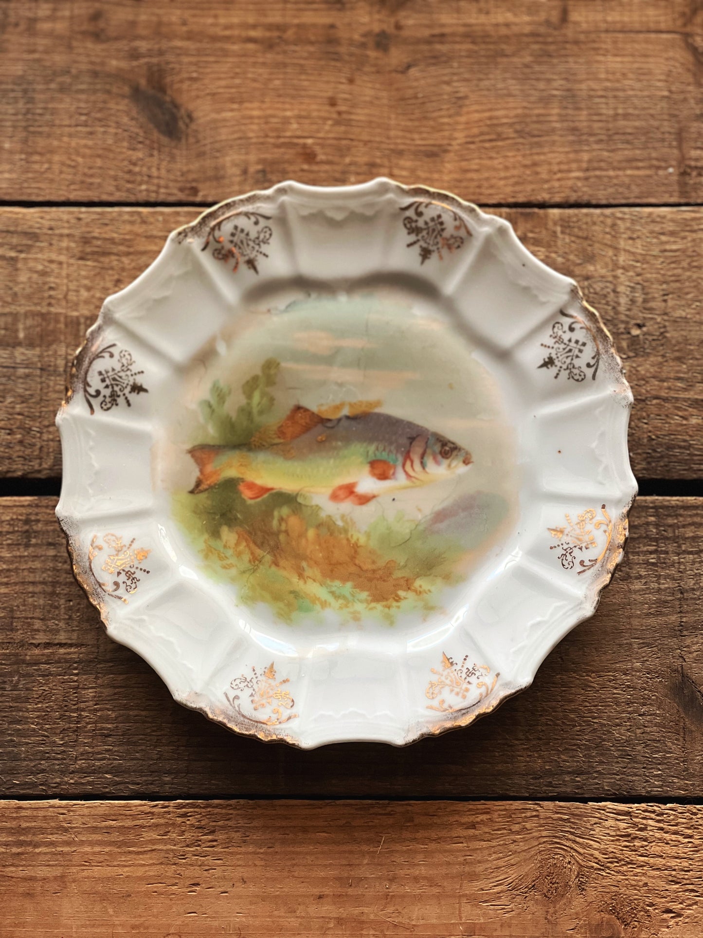 Antique Hand Painted Fish Plate