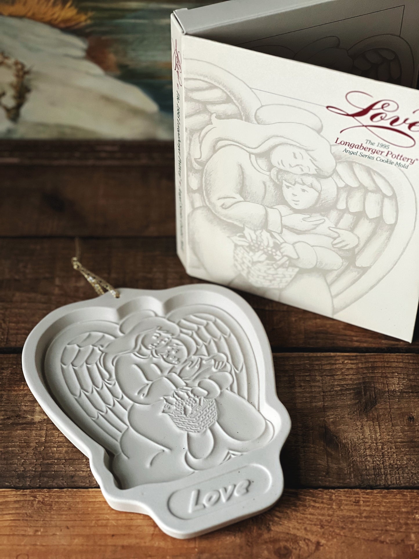 Vintage Longaberger 1995 Angel Series Cookie Springerle Mold 'Love'