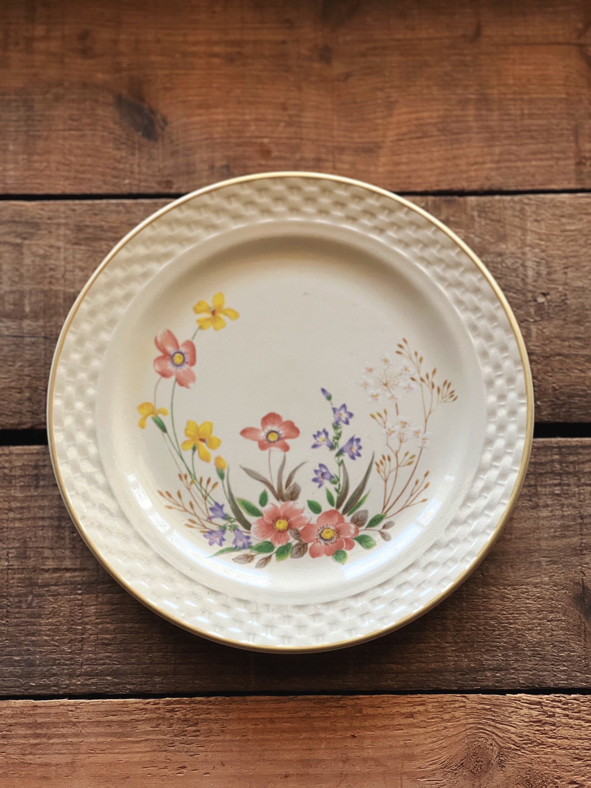 multi color floral stoneware plate