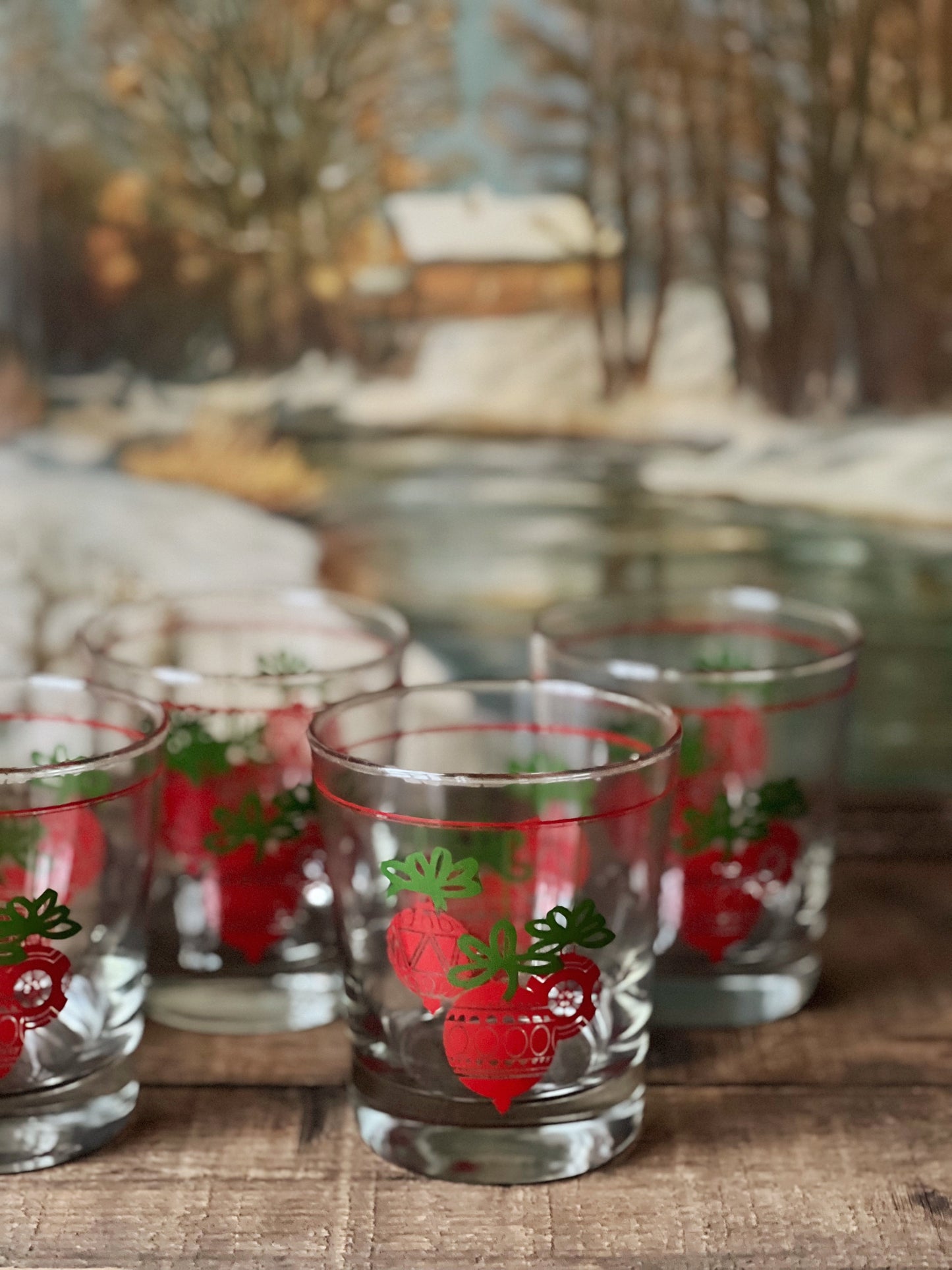 Set of 4 Vintage Christmas Double Old Fashioned Glasses