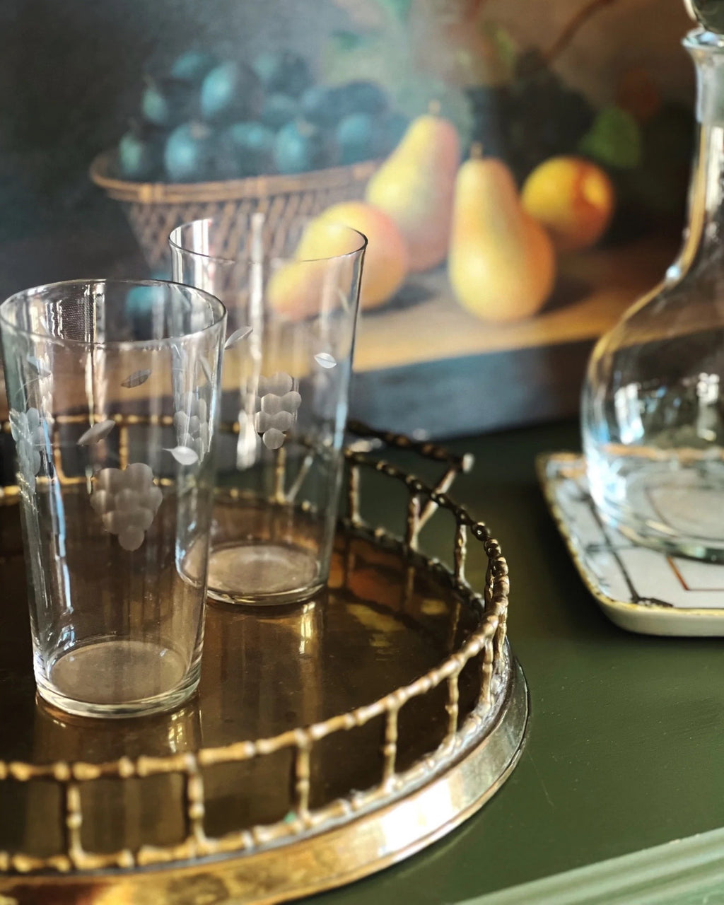 Pair of Vintage Etched Highball Glasses / Tumblers