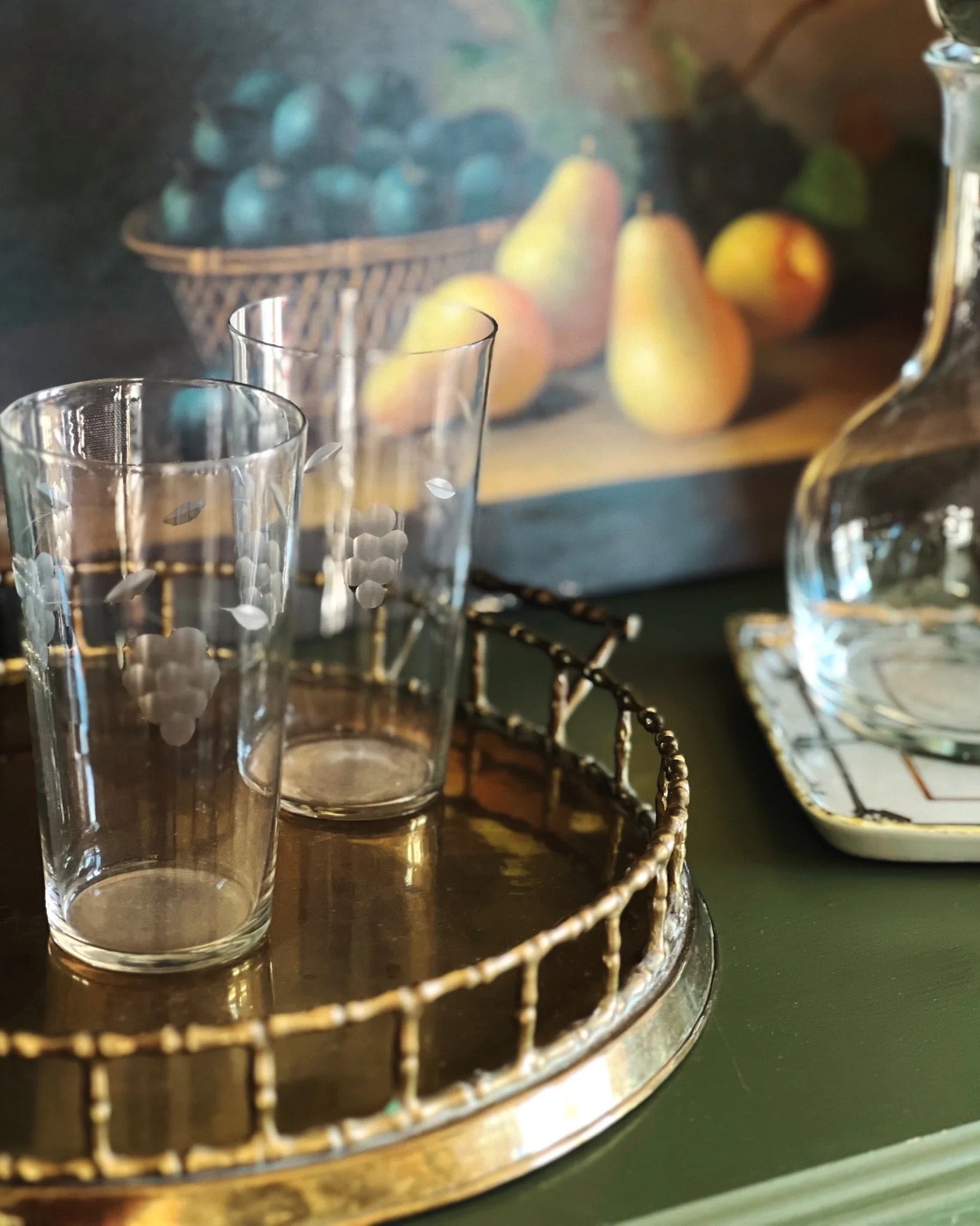 Pair of Vintage Etched Highball Glasses / Tumblers