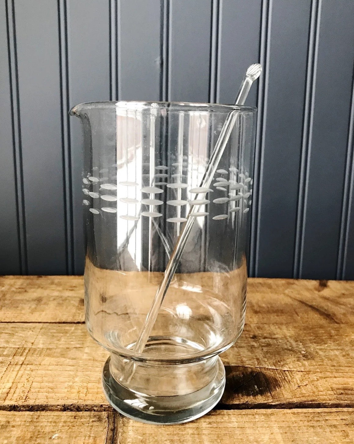 Vintage Etched Glass Cocktail Pitcher / Etched Glass Carafe with