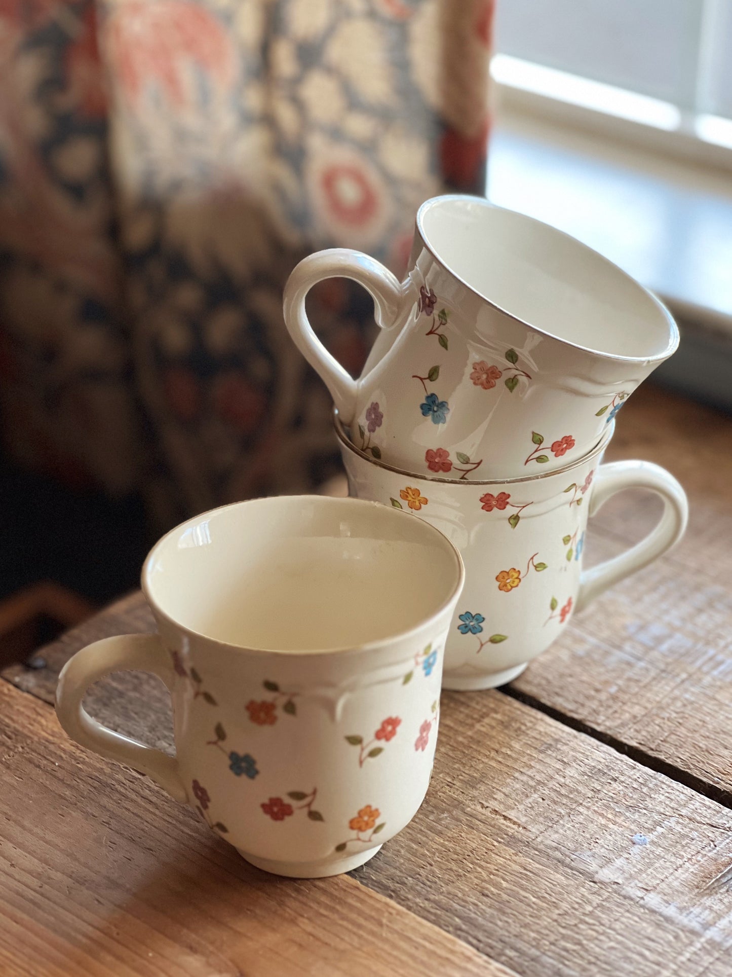 multi color floral mug