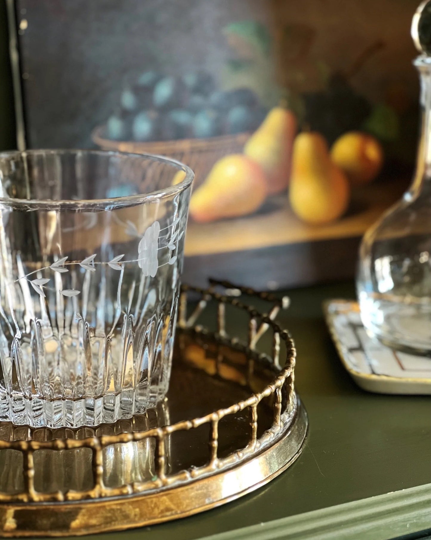 Etched Glass Vintage Ice Bucket