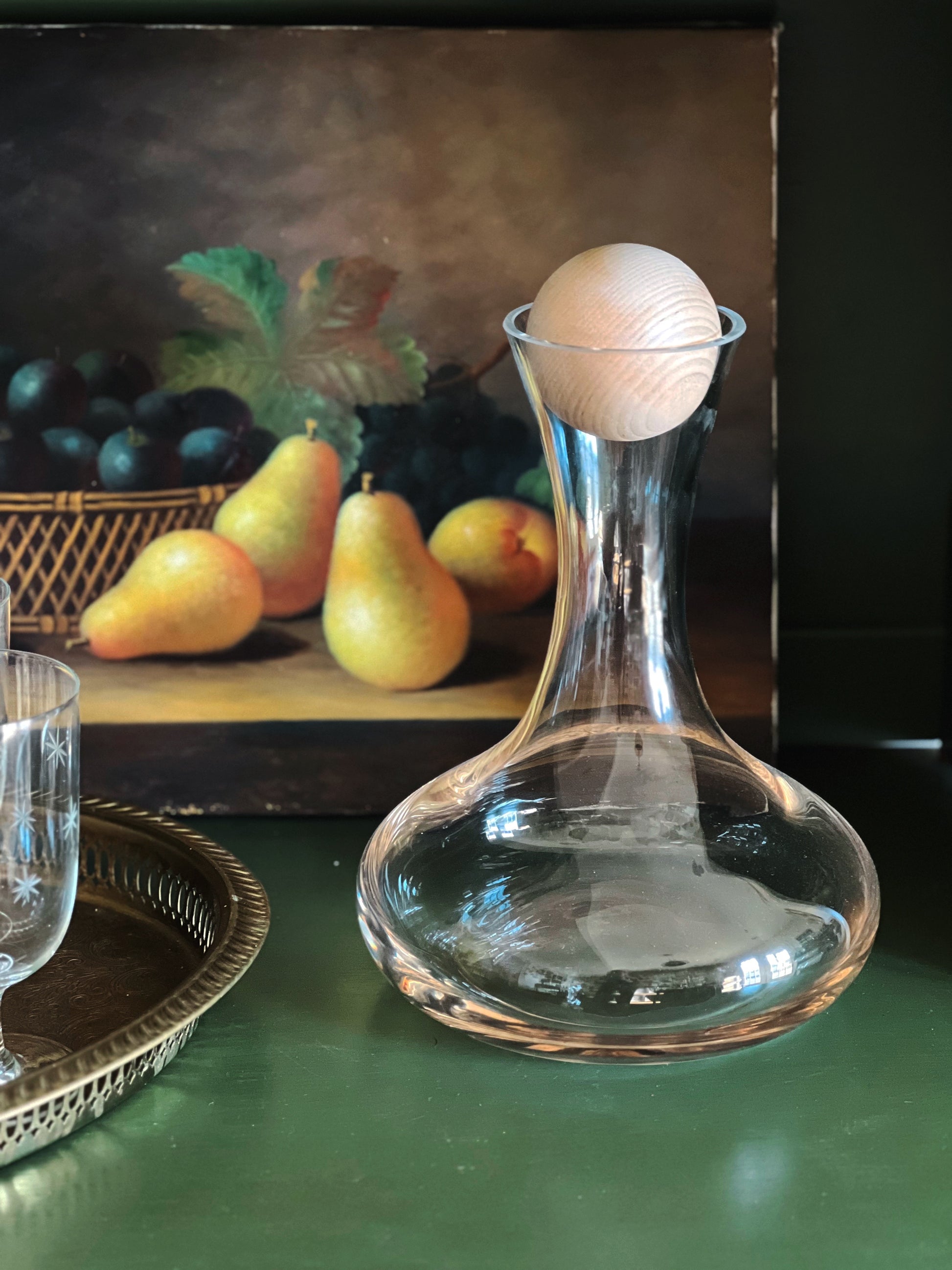 Modern Glass Decanter with Wood Stopper