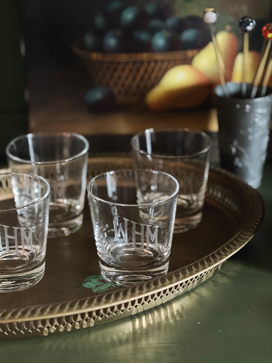 Set of 4 Vintage Monogram Whiskey Glasses