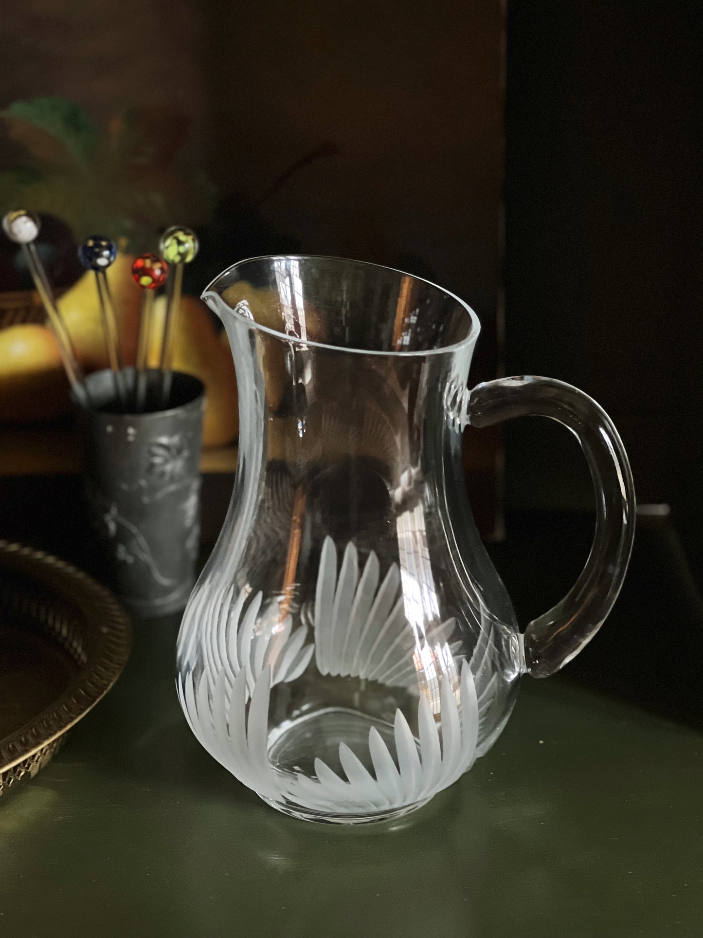 JG Durand Etched Palm Frond Pitcher